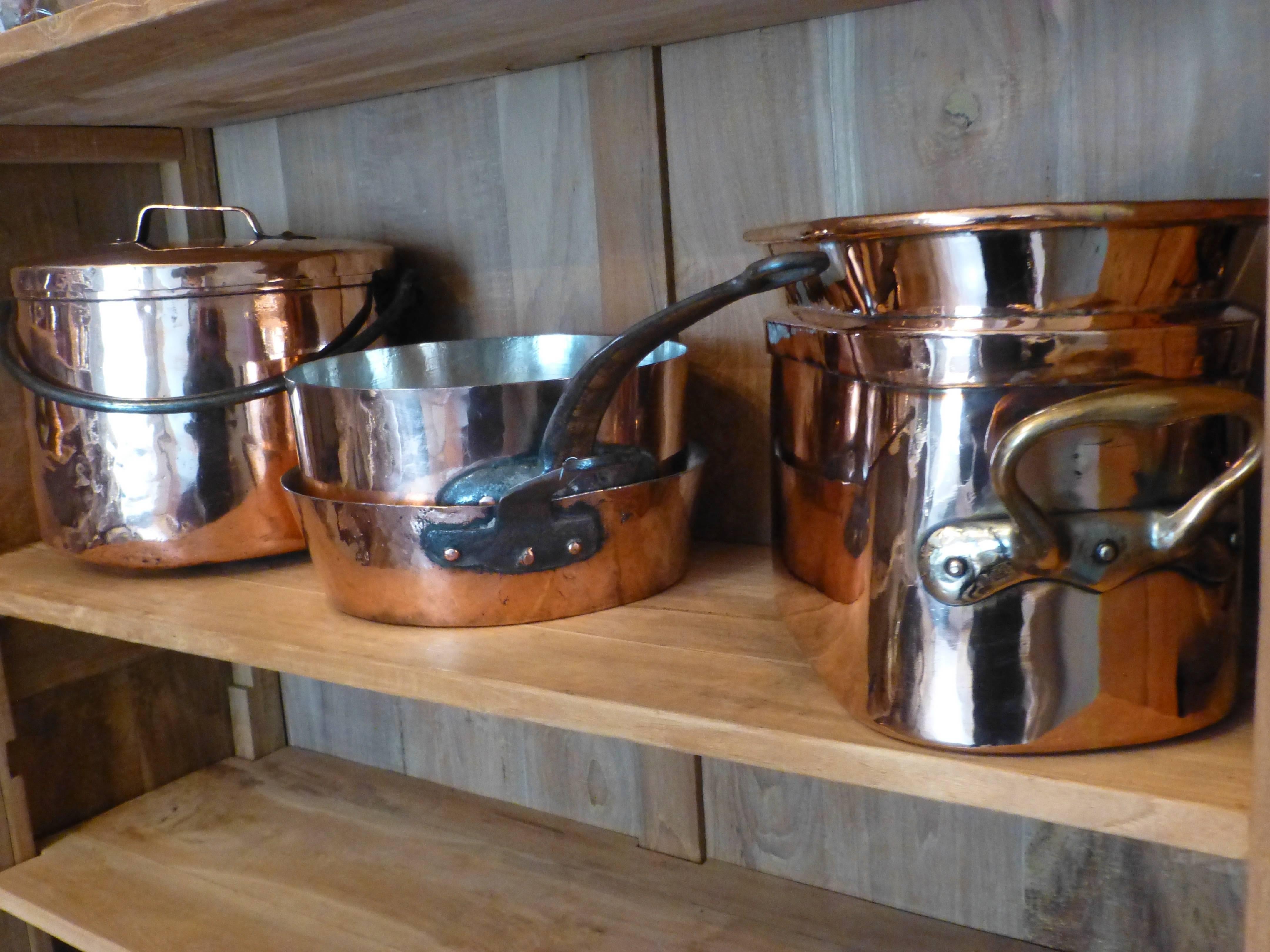 Magnificent Set of Re-Tinned Copper Pans, Pots 3