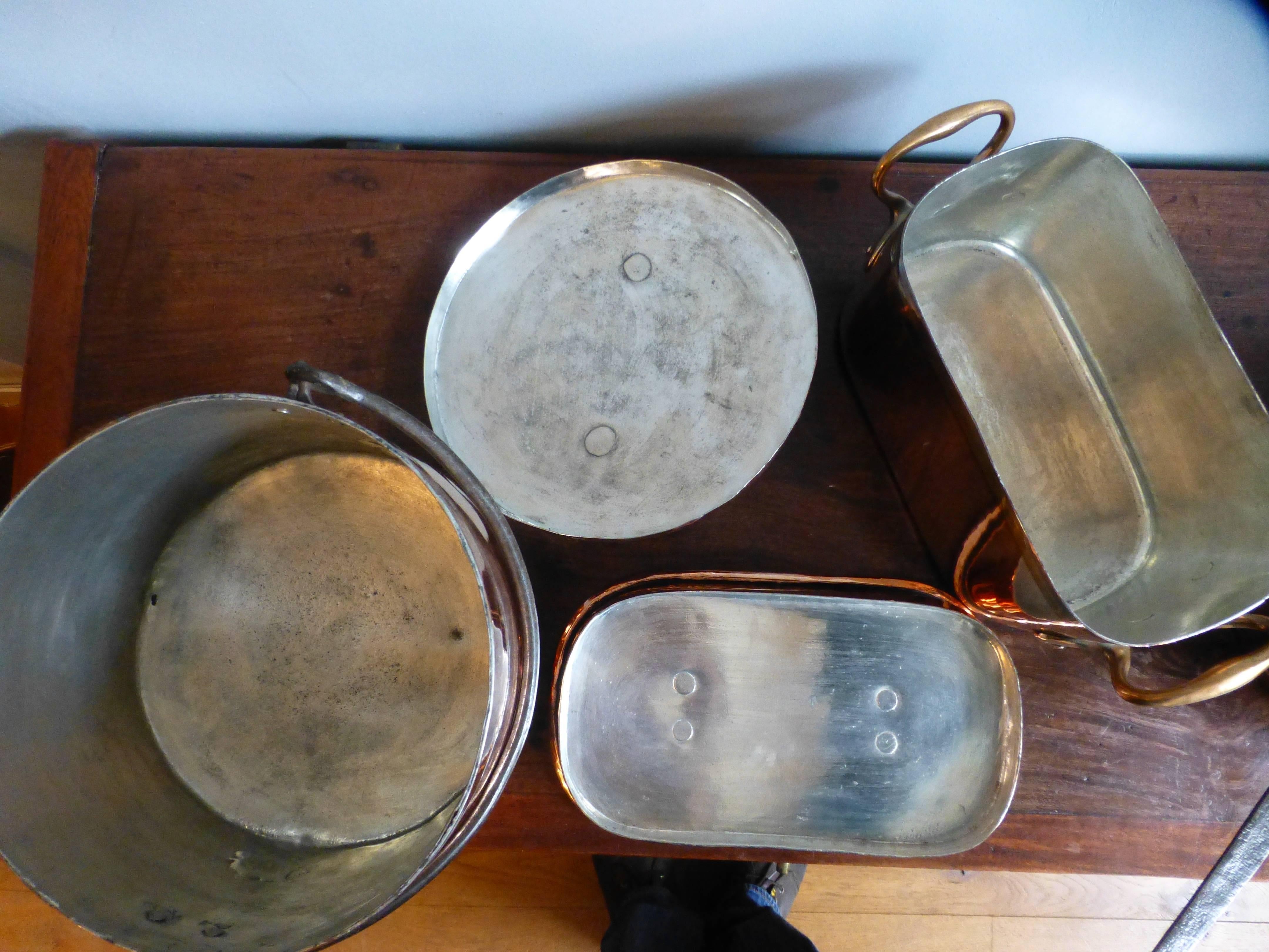 Polished Magnificent Set of Re-Tinned Copper Pans, Pots