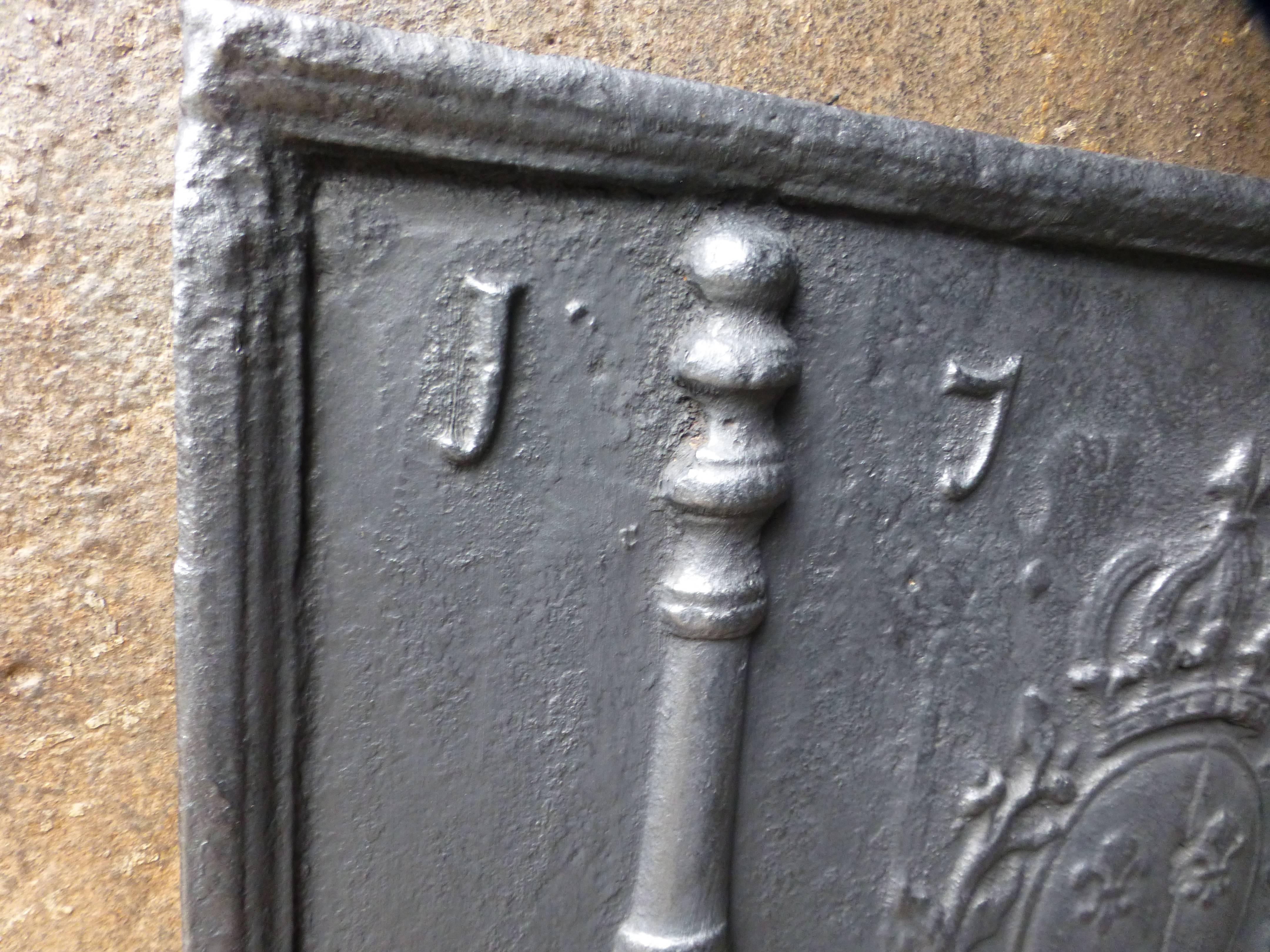 Cast 18th Century French Fireback, Pillars with Arms of France