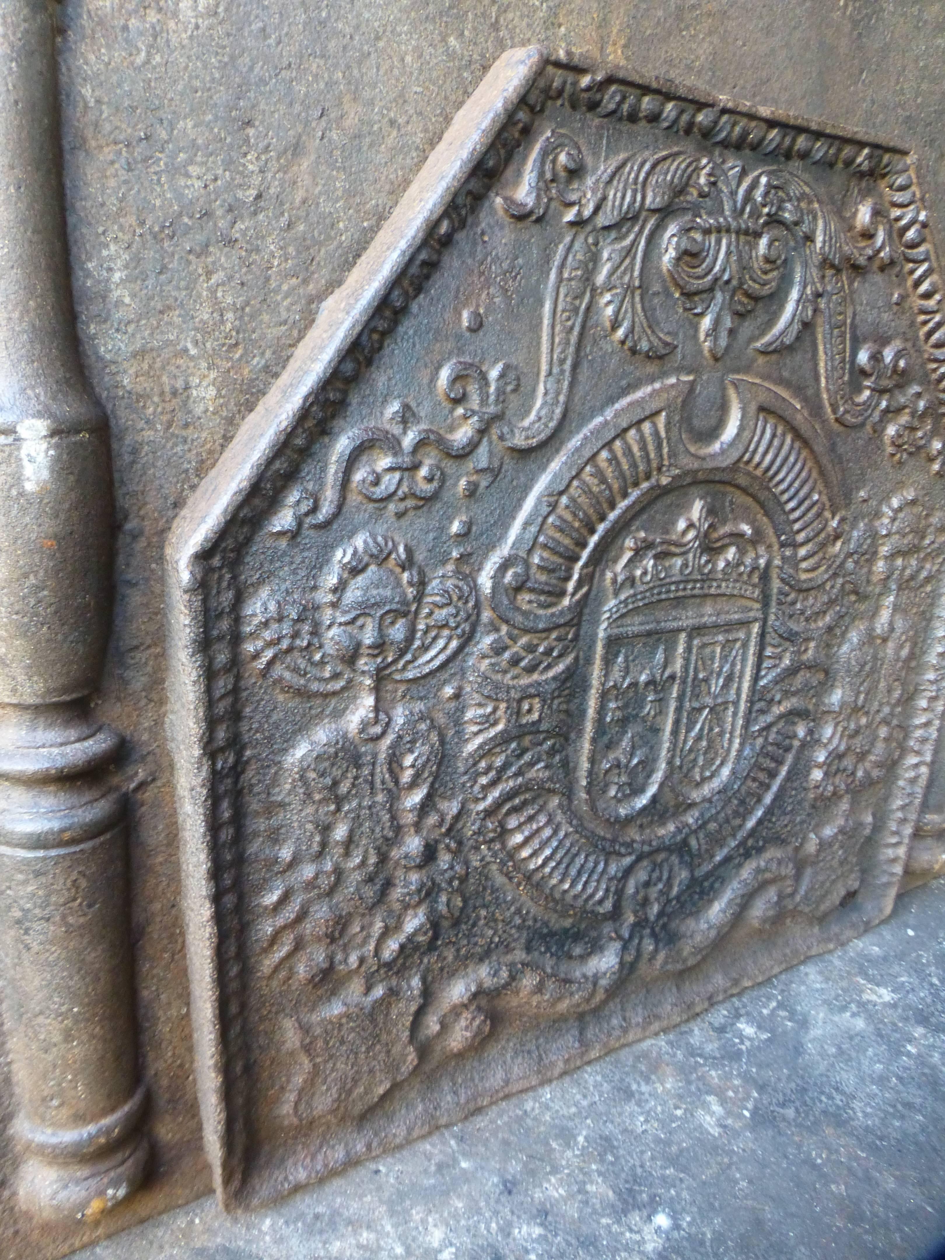 17th century French fireback with the arms of France and Navarre.

Arms of the House of Bourbon from France, one of the major royal dynasties of Europe that produced monarchs Spain (Navarre), France, the two Sicilies and Parma. Bourbon kings ruled