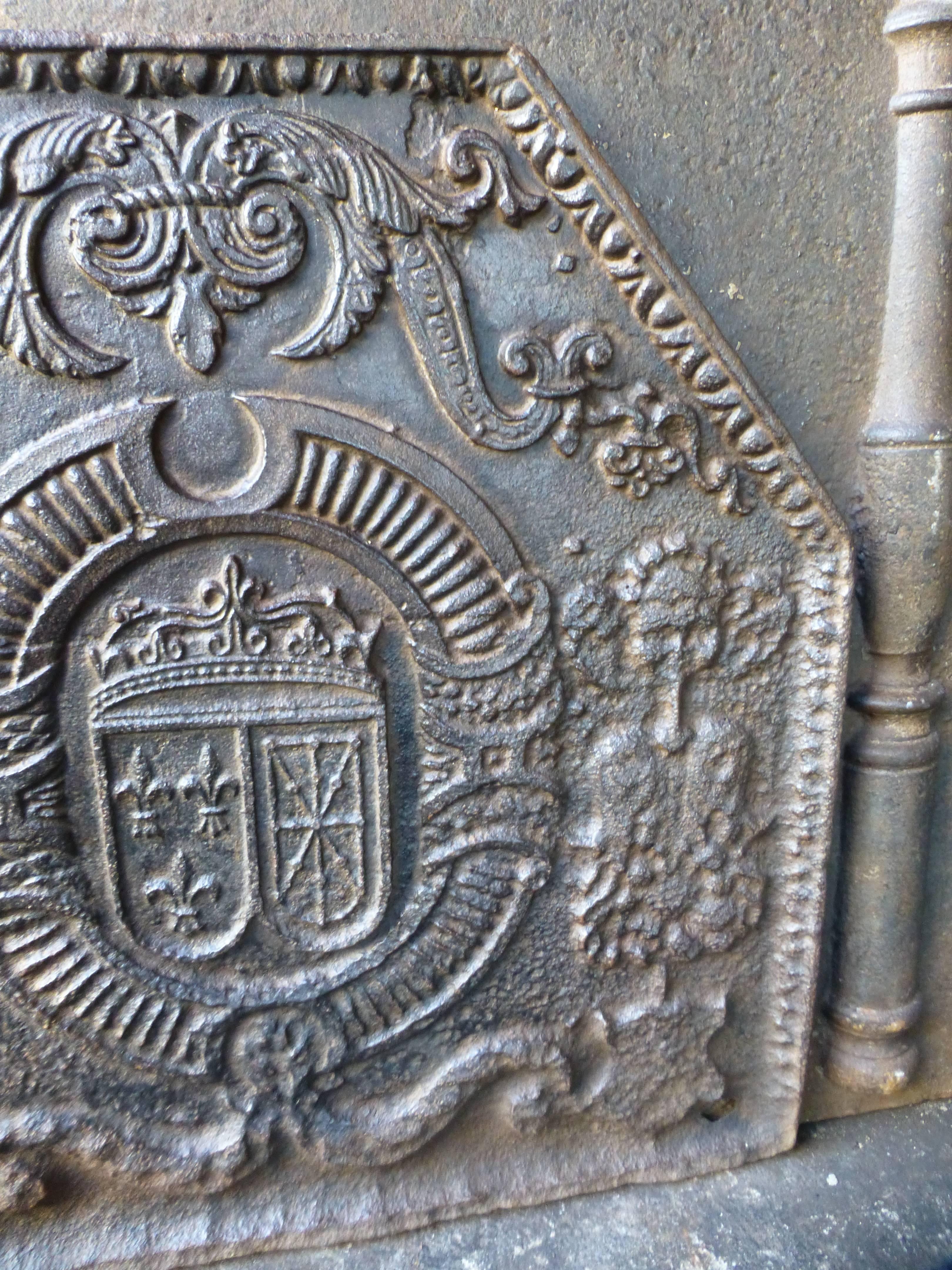 French 17th Century Arms of France and Navarre Fireback