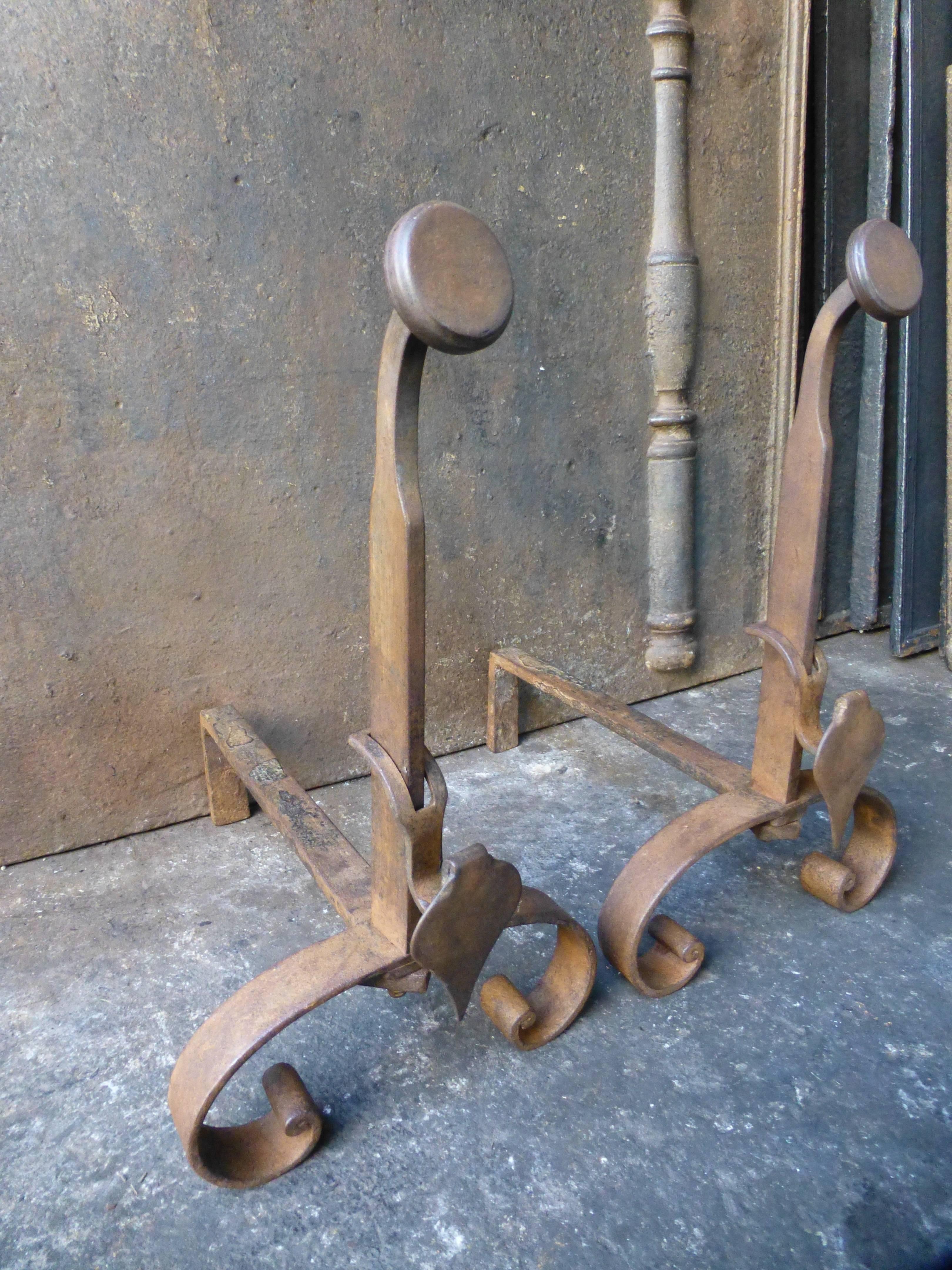 Forged 19th Century French Andirons, Firedogs