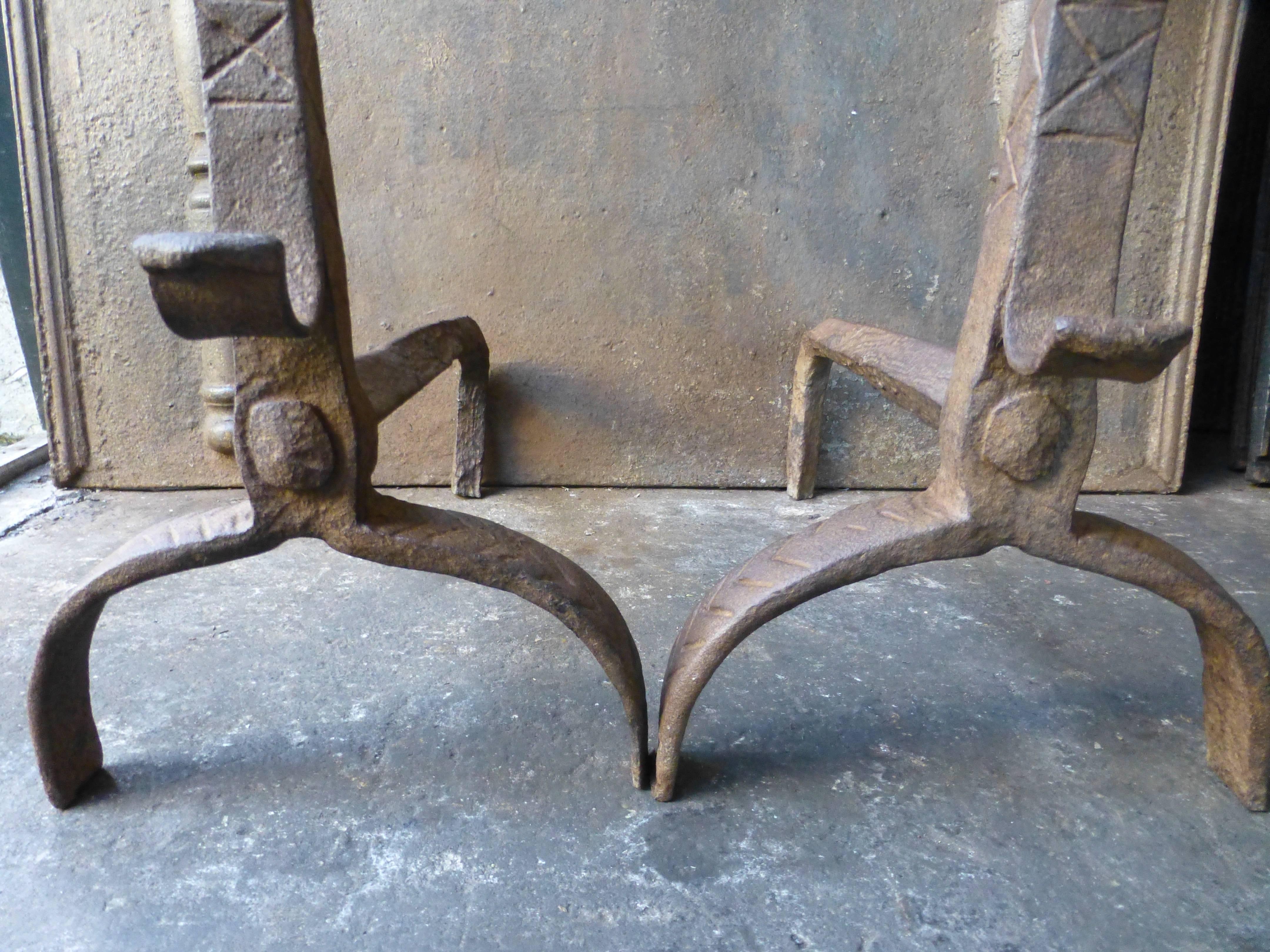 18th Century and Earlier 17th Century Large French Gothic Andirons, Firedogs