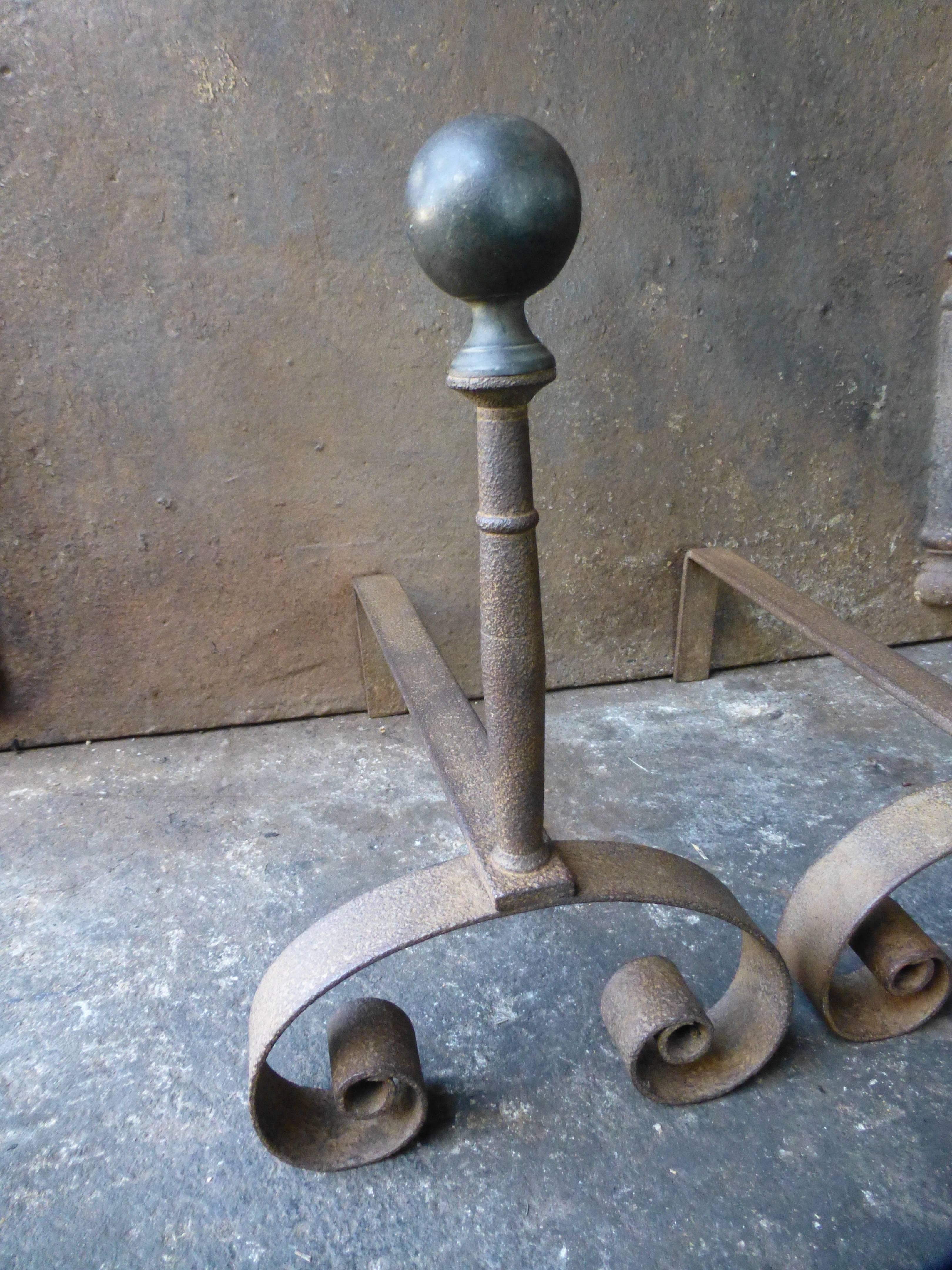 French 19th Century Wrought Iron Firedogs, Andirons