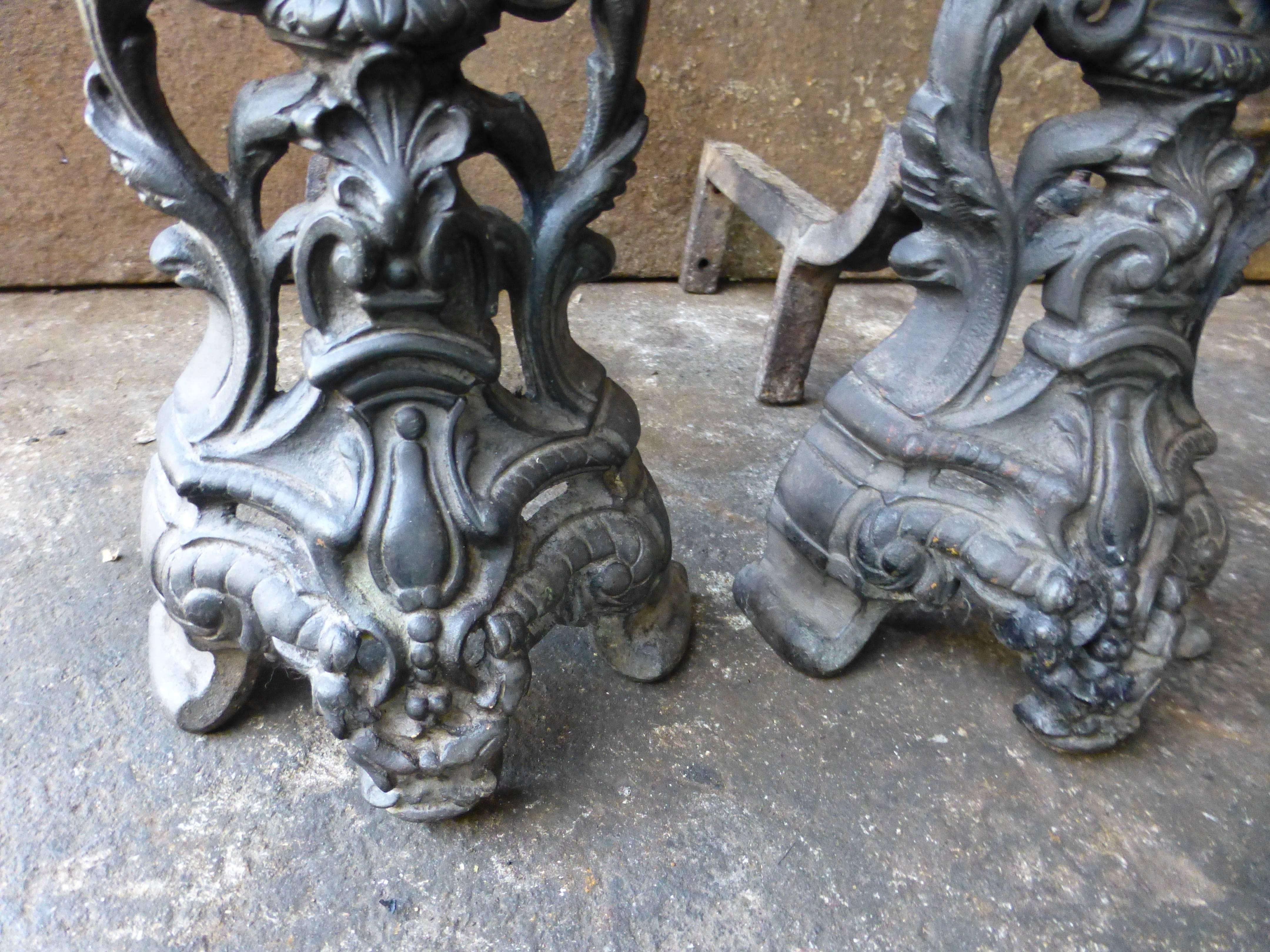 French Style Louis XV, Rococo Andirons, Firedogs In Good Condition In Amerongen, NL