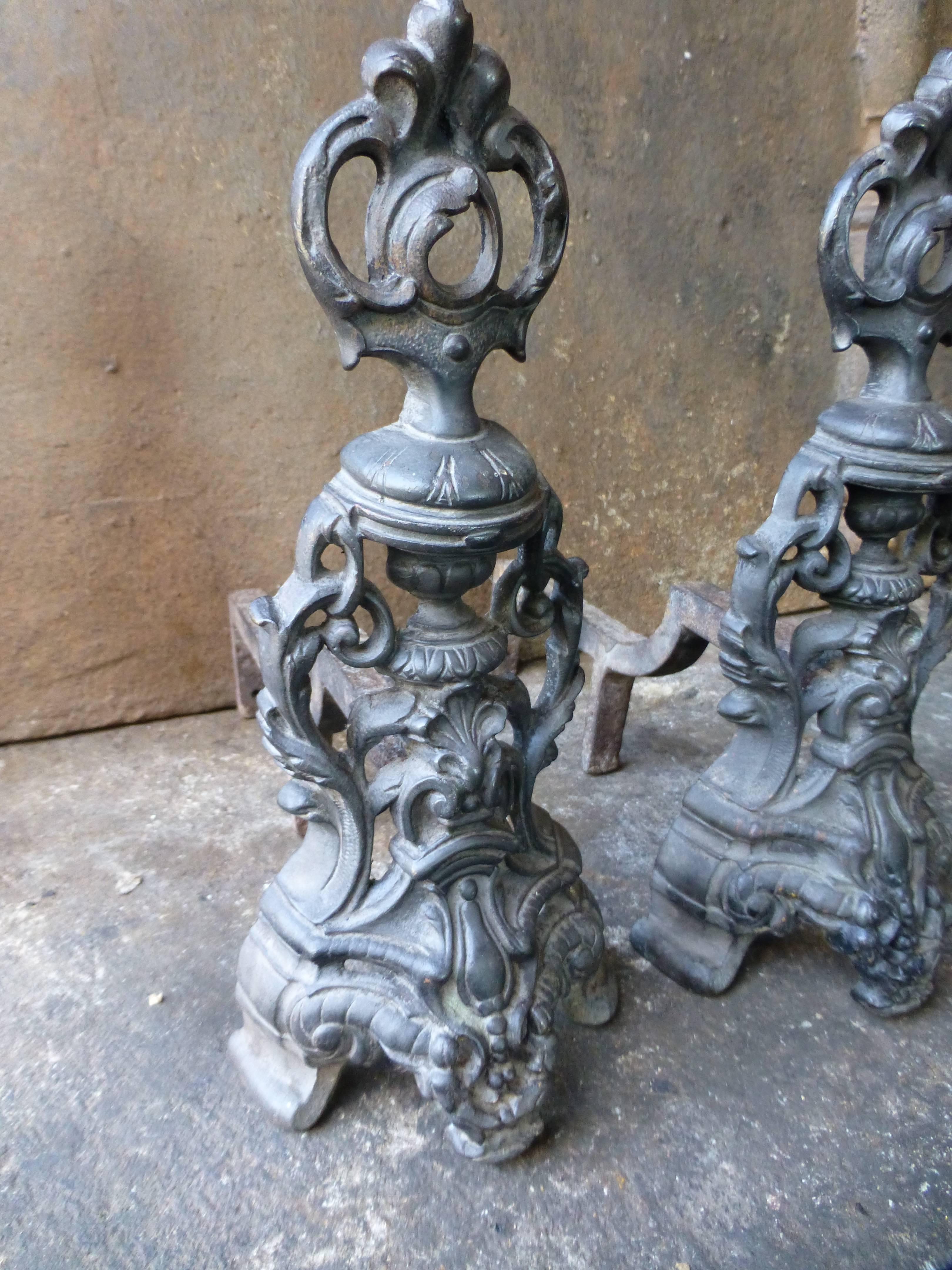 20th Century French Style Louis XV, Rococo Andirons, Firedogs