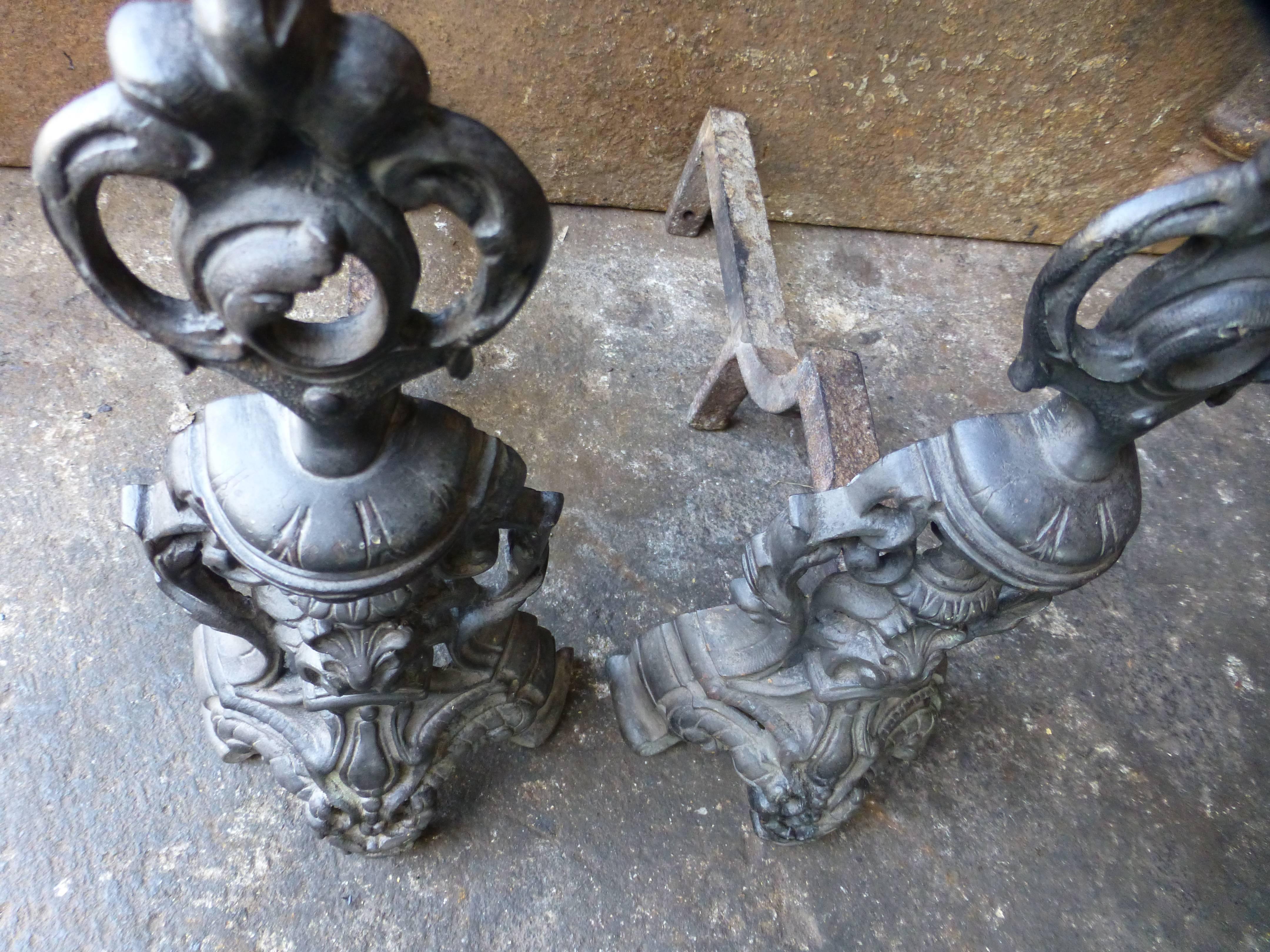 French Style Louis XV, Rococo Andirons, Firedogs 1