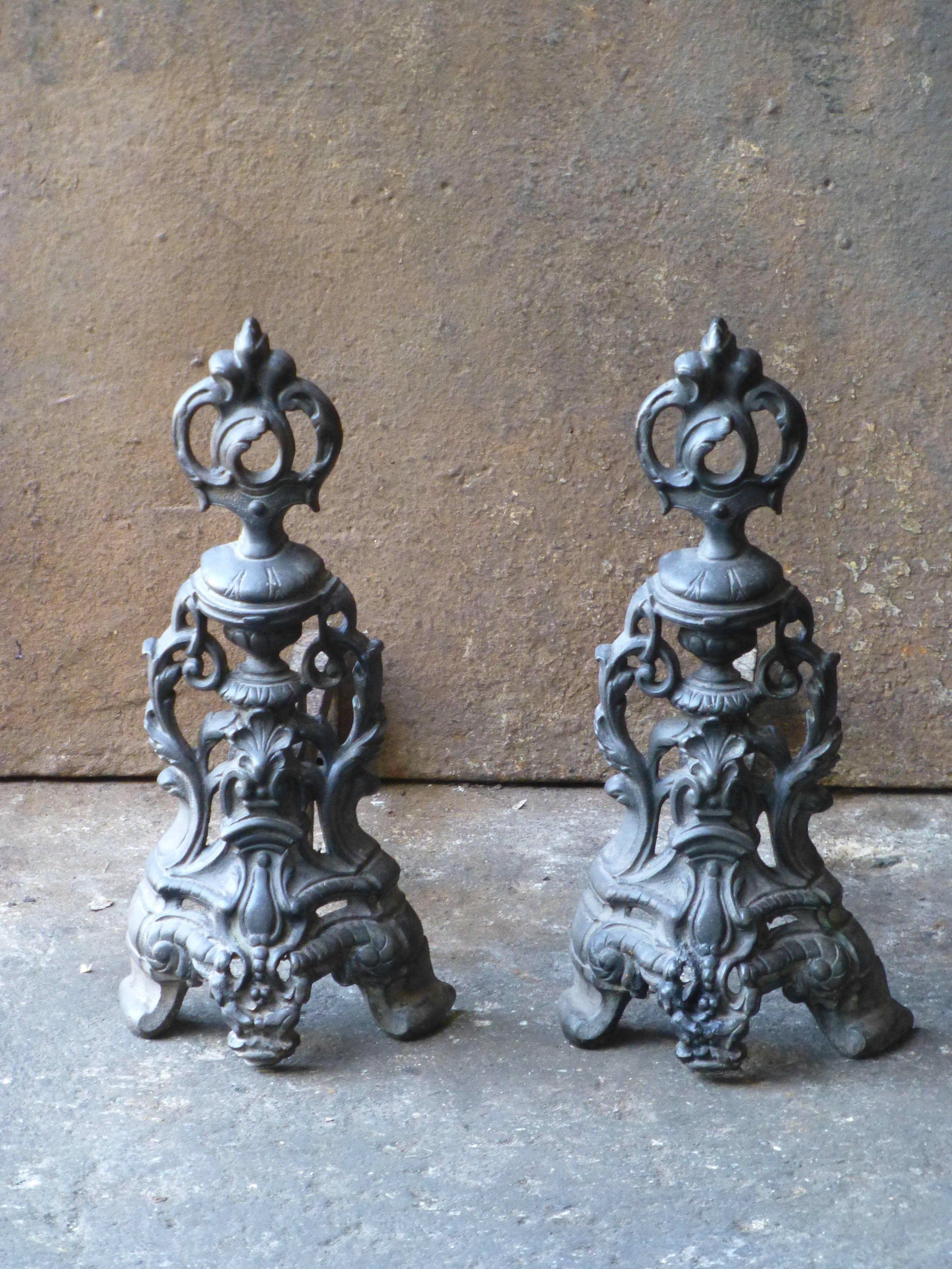 French andirons in the style of Louis XV, Rococo.