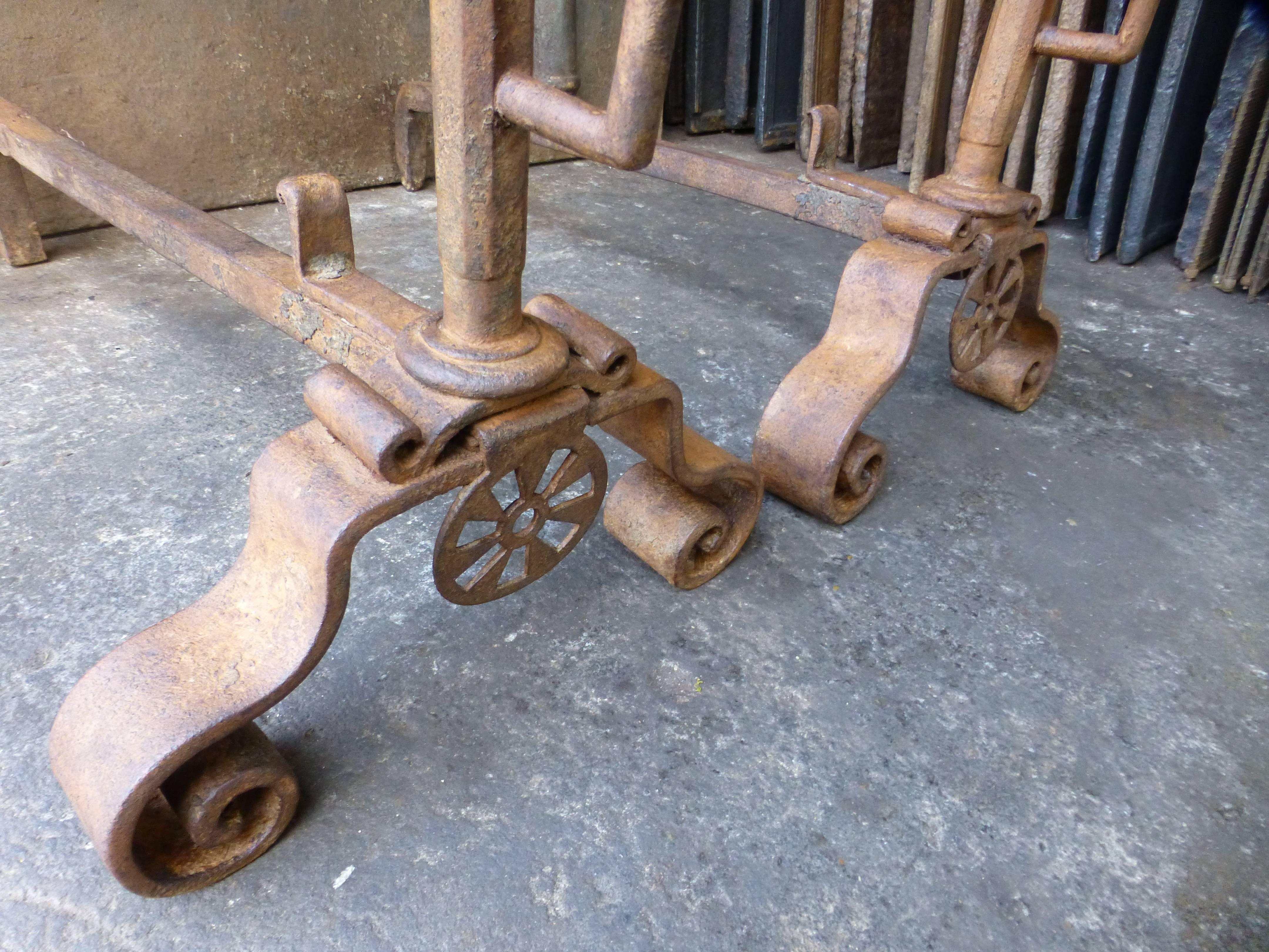 Wrought Iron 18th Century French Louis XV Andirons, Firedogs For Sale