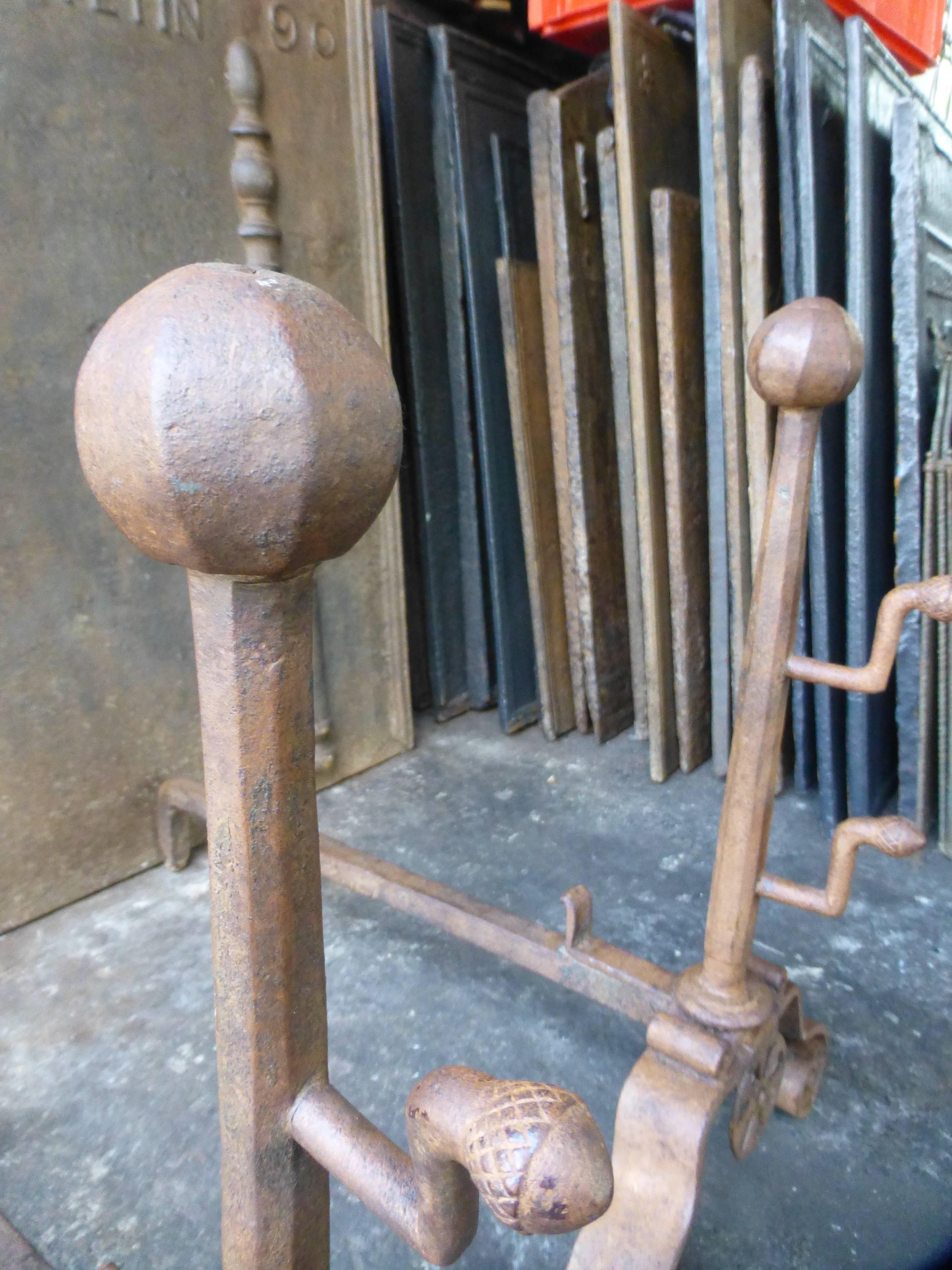 18th Century French Louis XV Andirons, Firedogs In Good Condition For Sale In Amerongen, NL