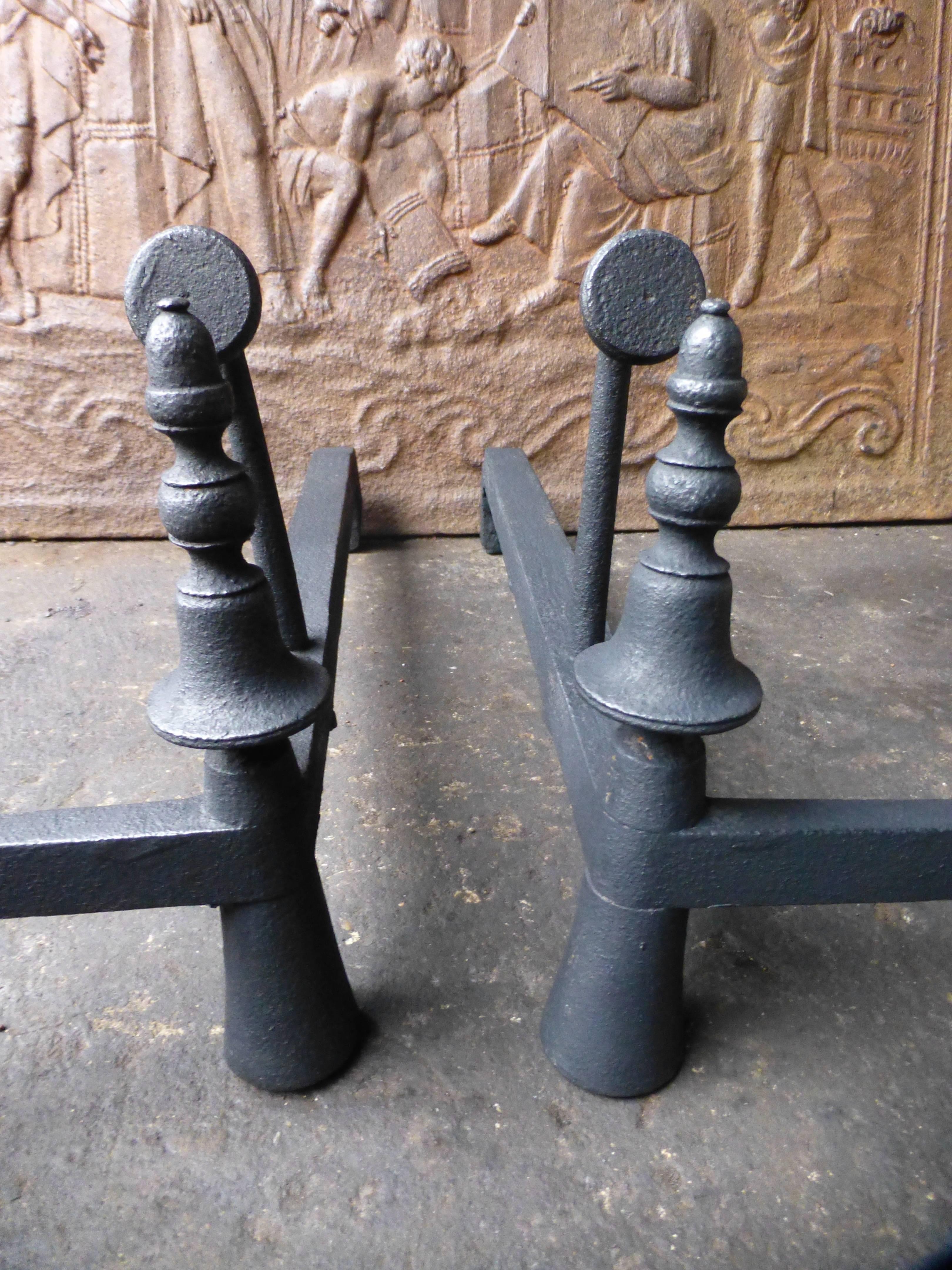 French Wrought Iron Firedogs, Andirons 1