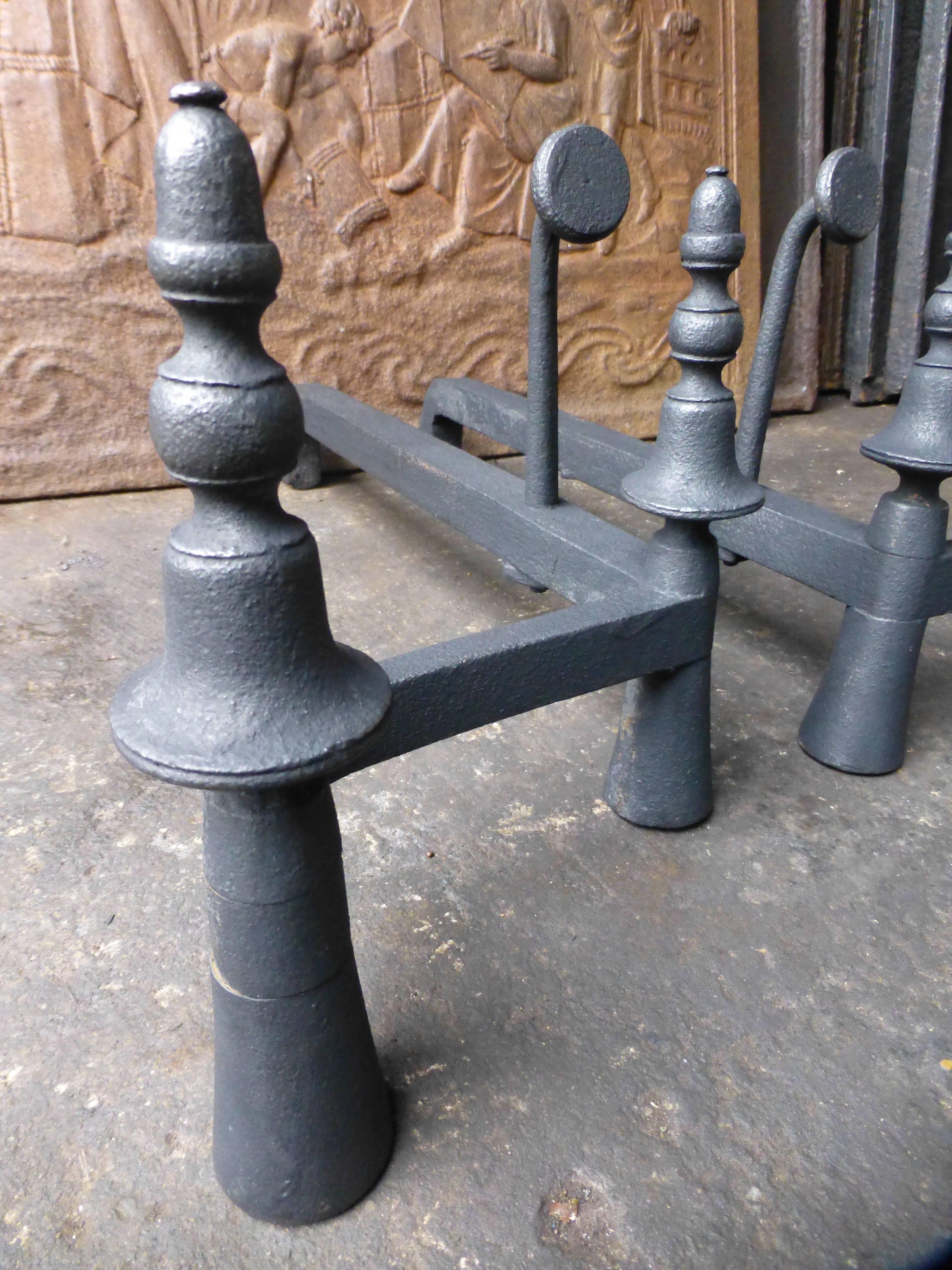 20th Century French Wrought Iron Firedogs, Andirons