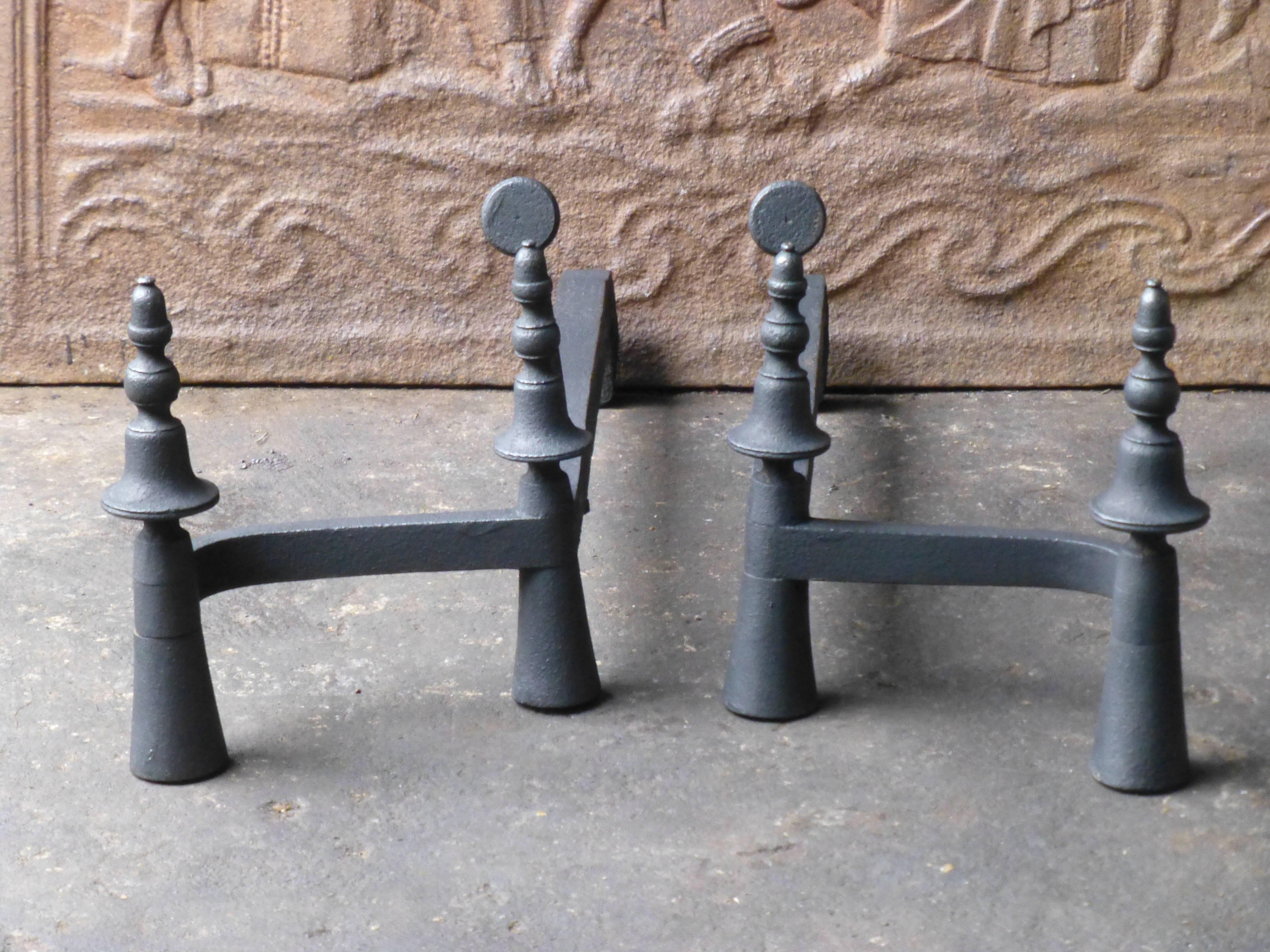 Forged French Wrought Iron Firedogs, Andirons