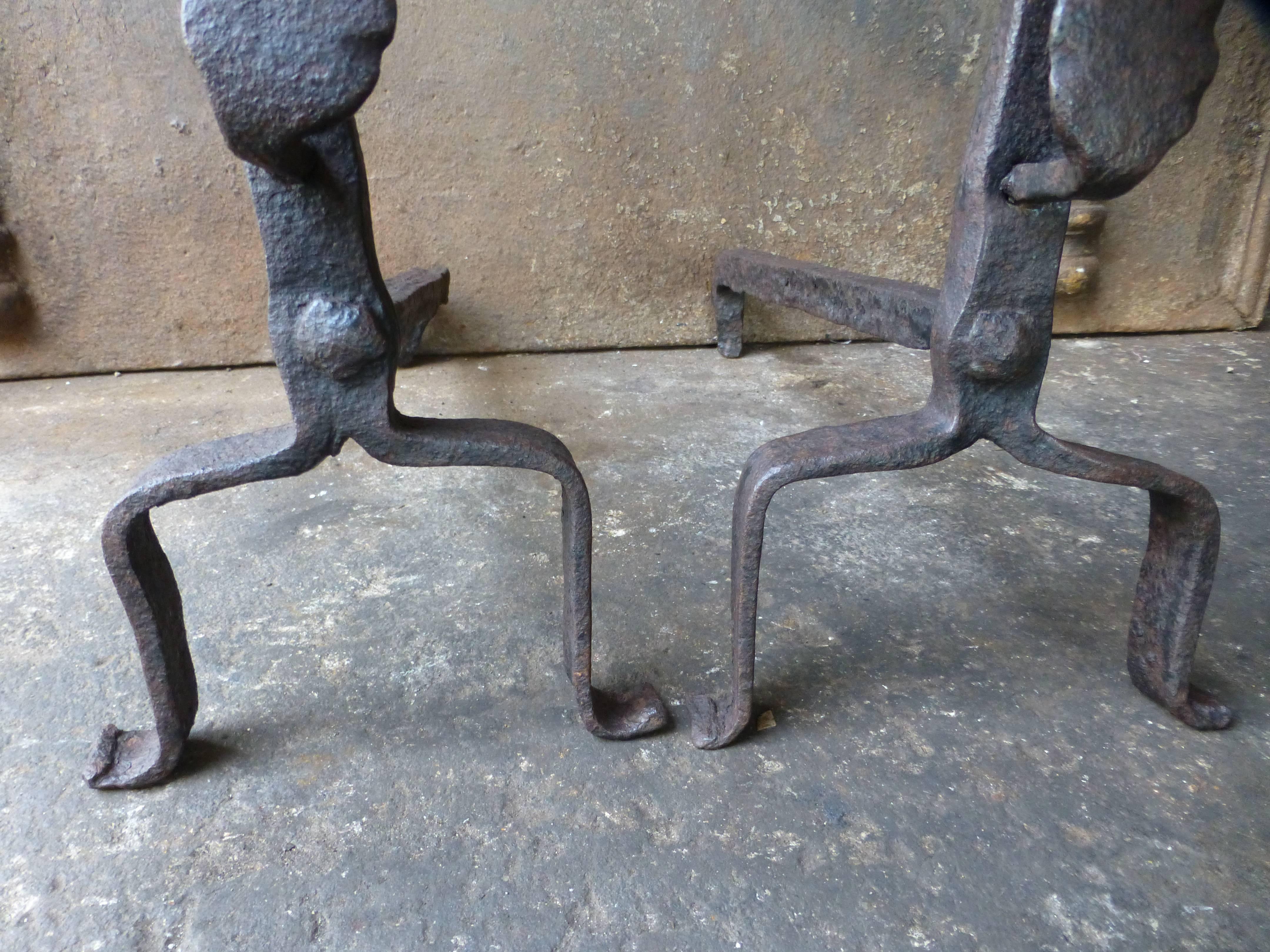 Forged 17th Century Gothic Firedogs, Andirons