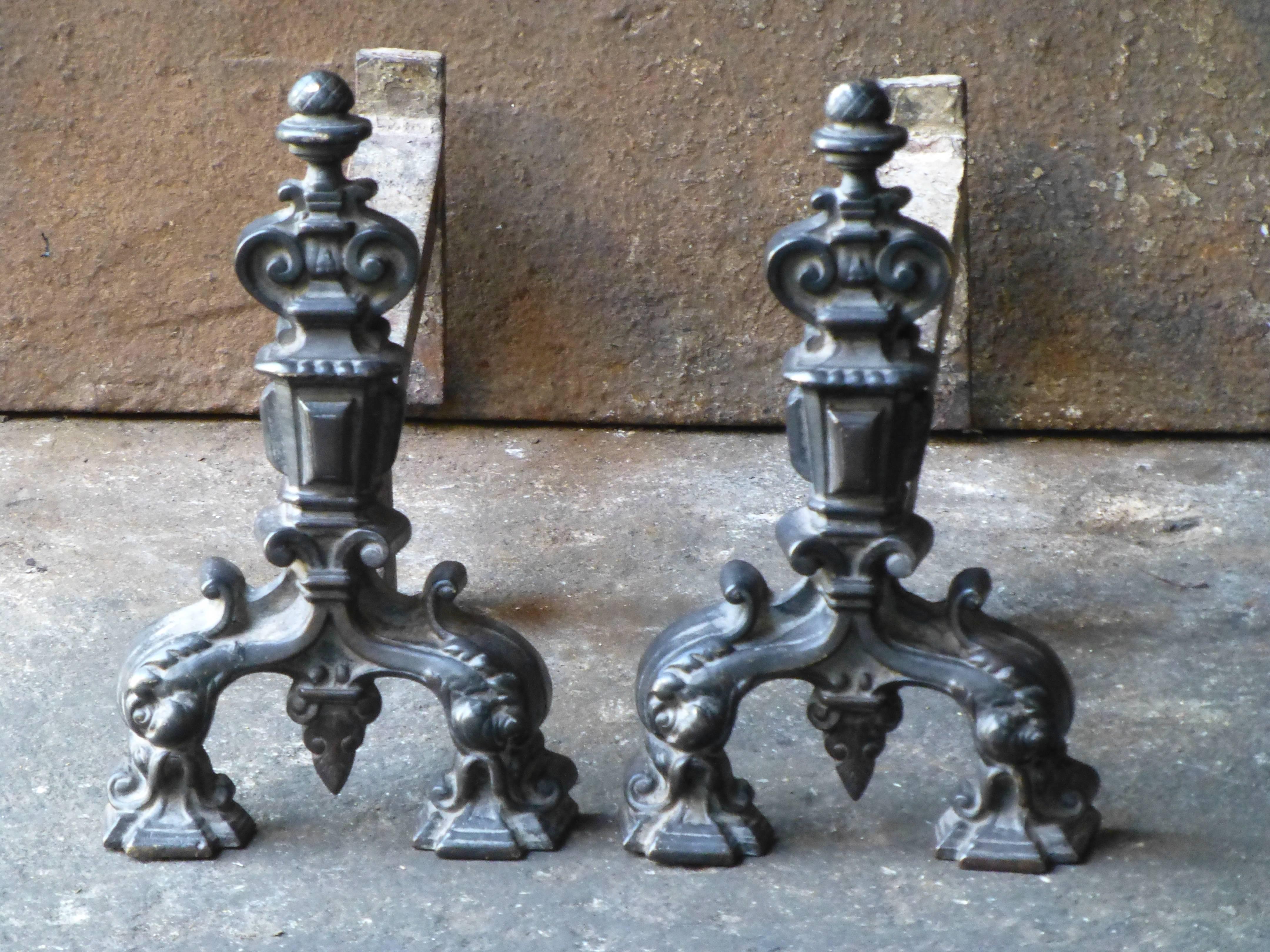 French firedogs or andirons made of brass.