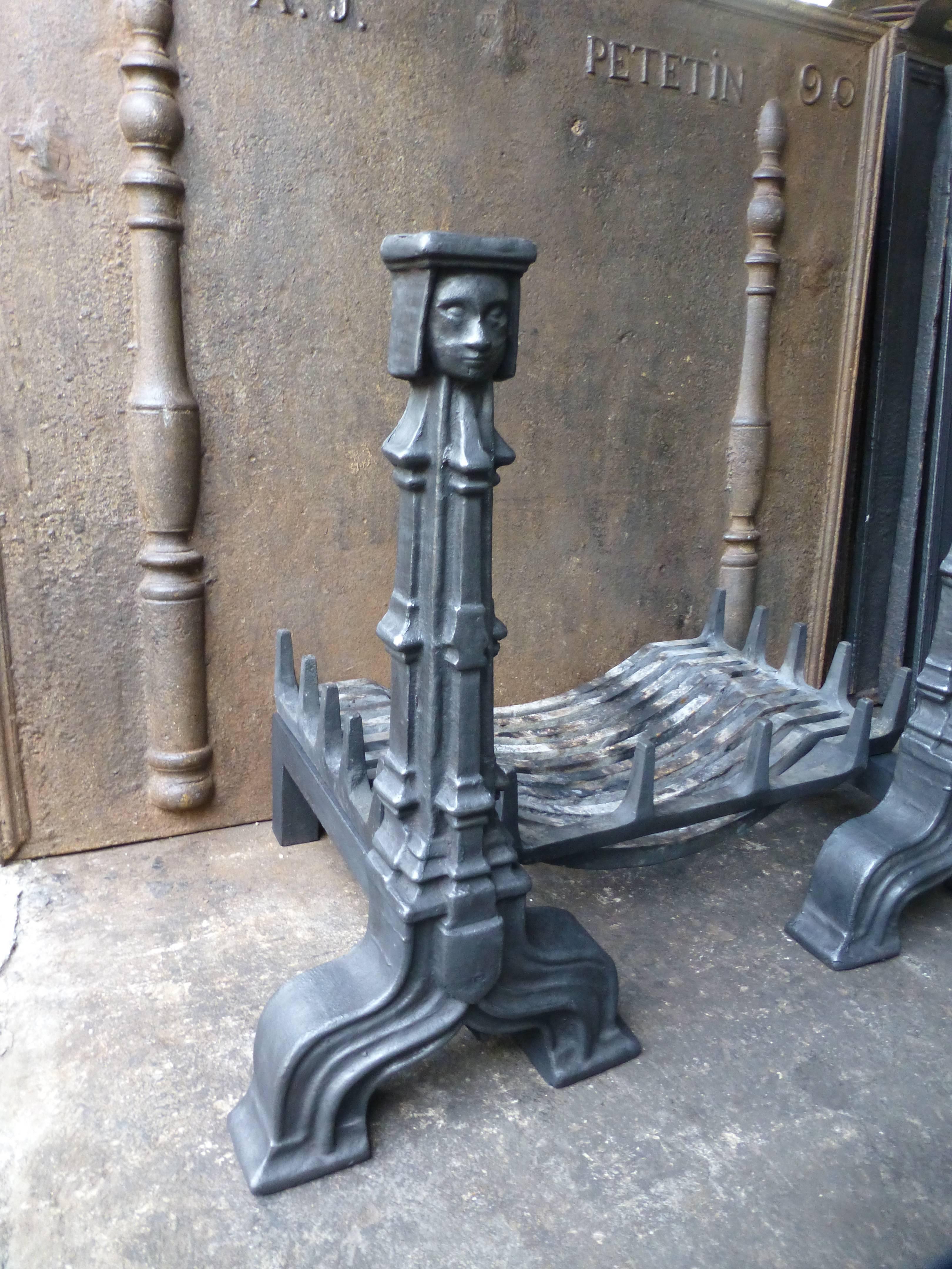 Cast French Gothic Style Fireplace Grate, Fire Grate