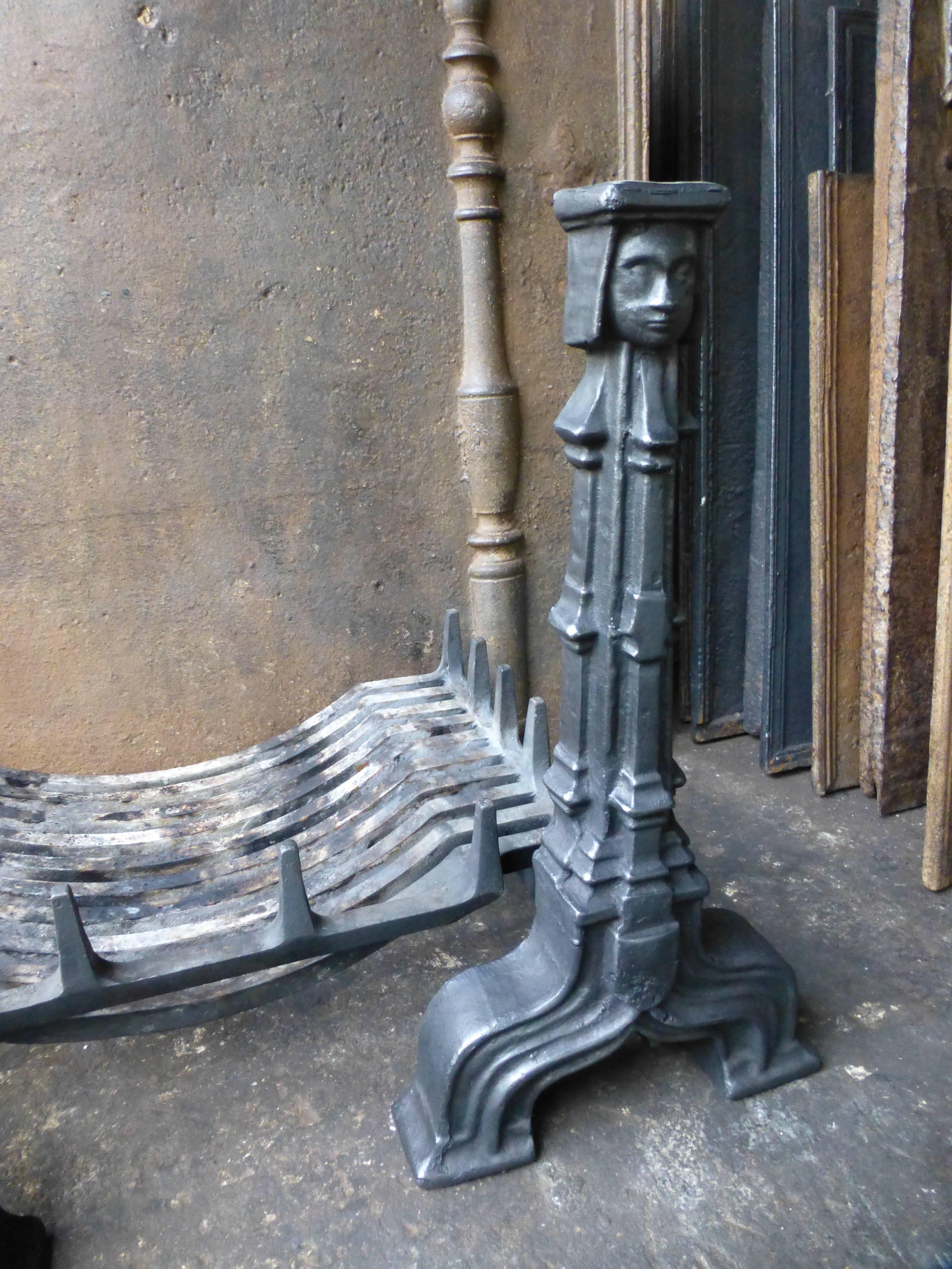 20th Century French Gothic Style Fireplace Grate, Fire Grate