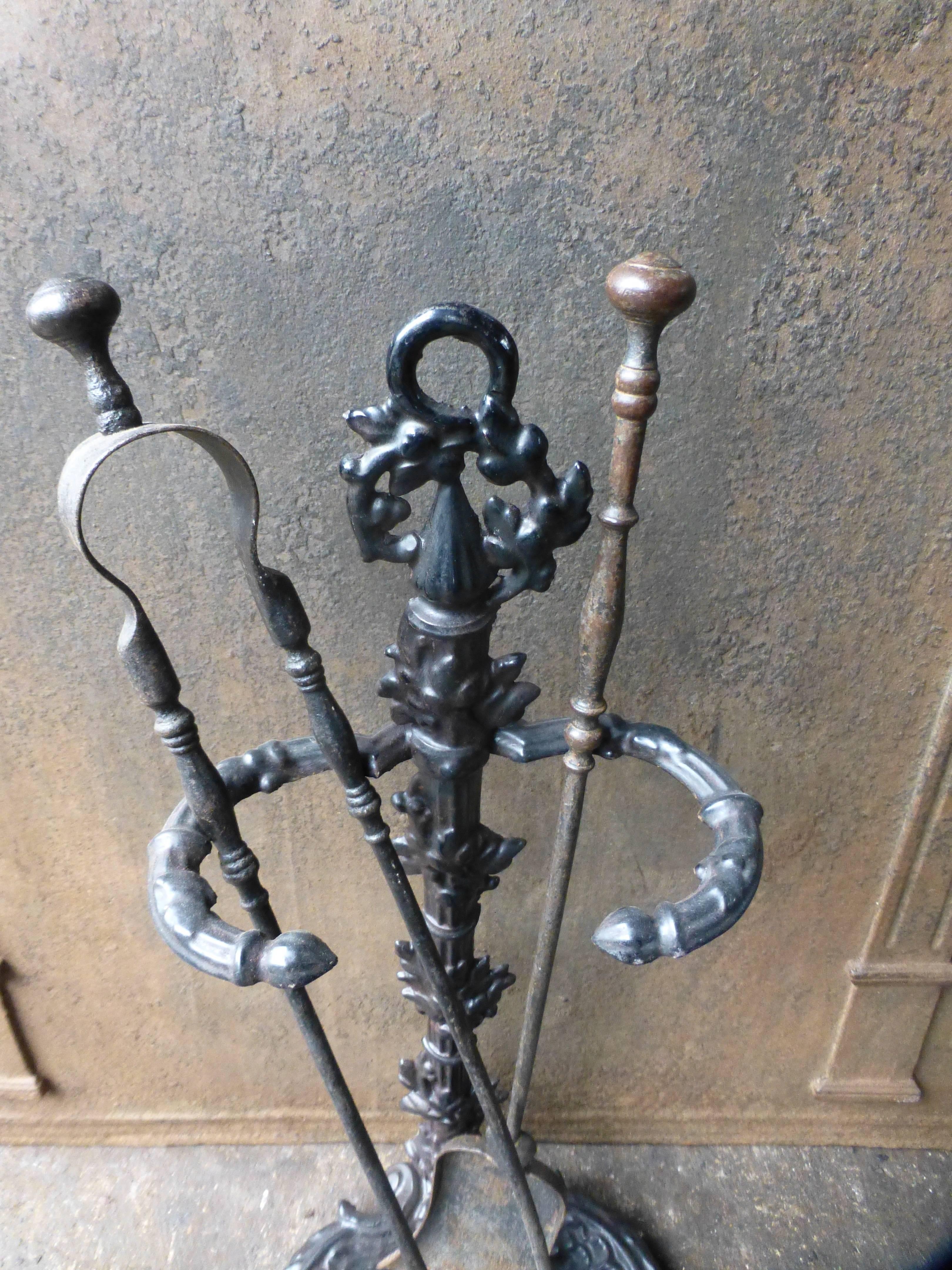 Wrought Iron 19th Century French Fireplace Tools or Companion Set