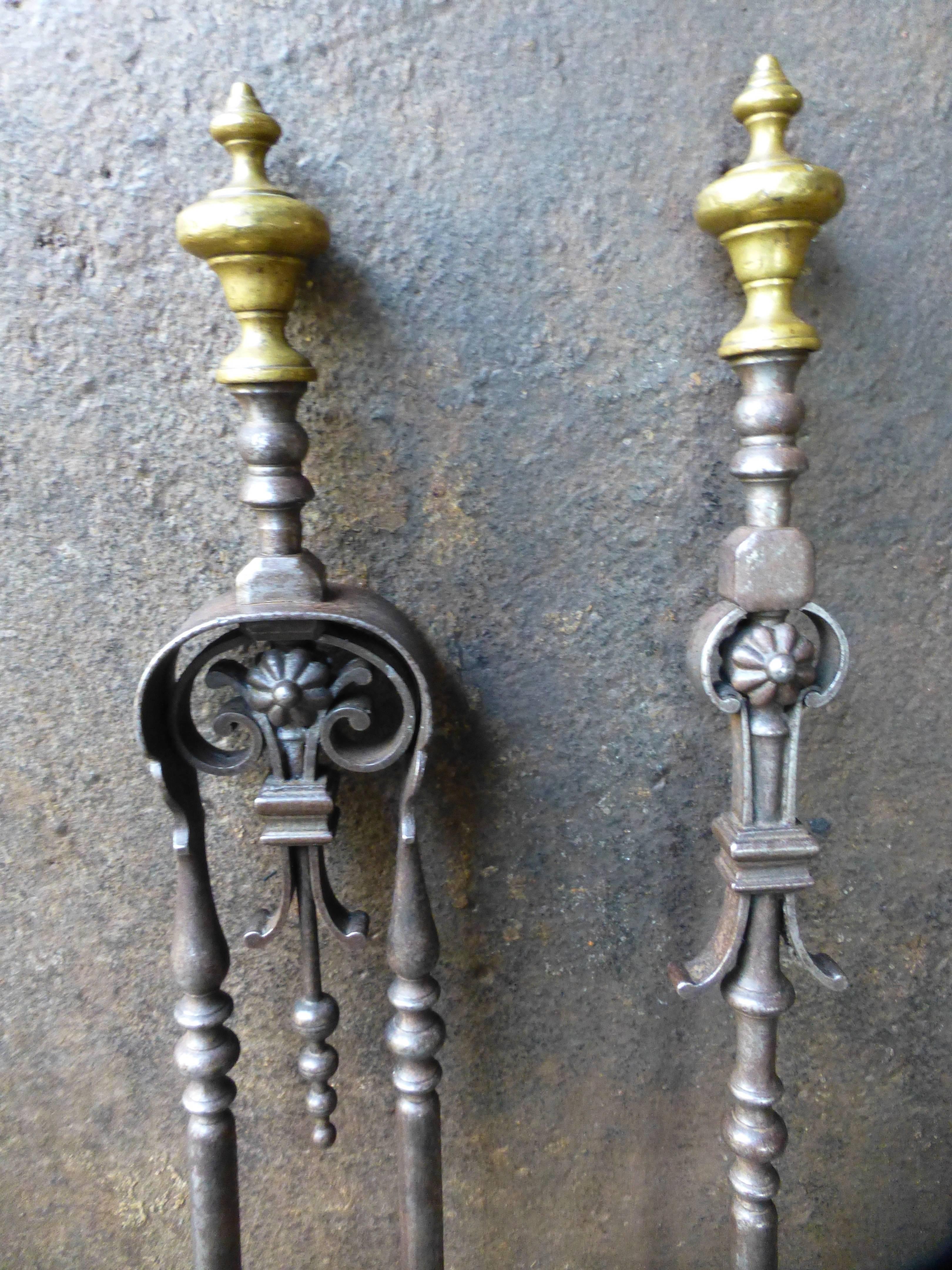 Brass 19th Century English Fireplace Tools, Companion Set