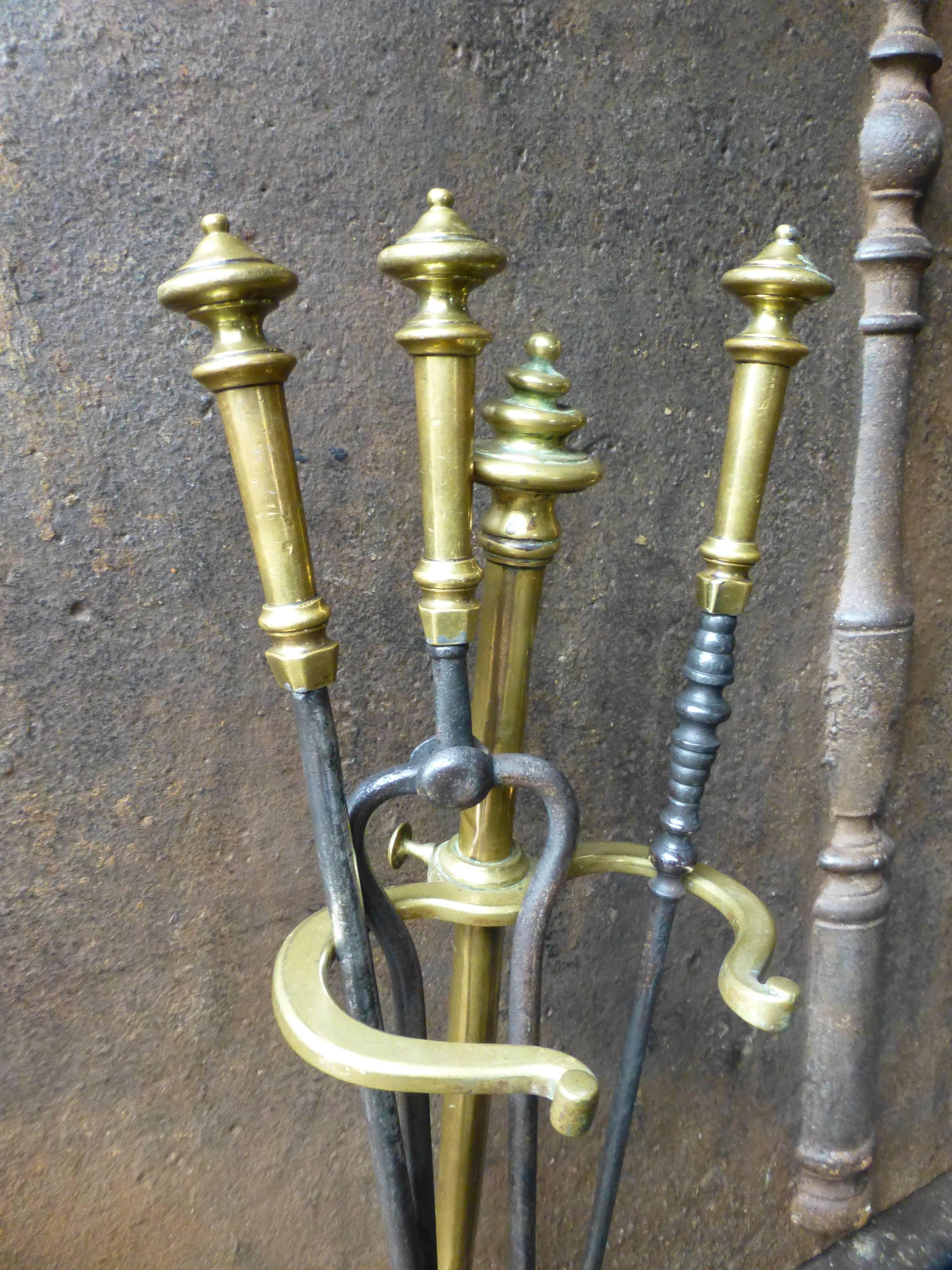 Brass 19th Century English Fireplace Tool Set or Companion Set