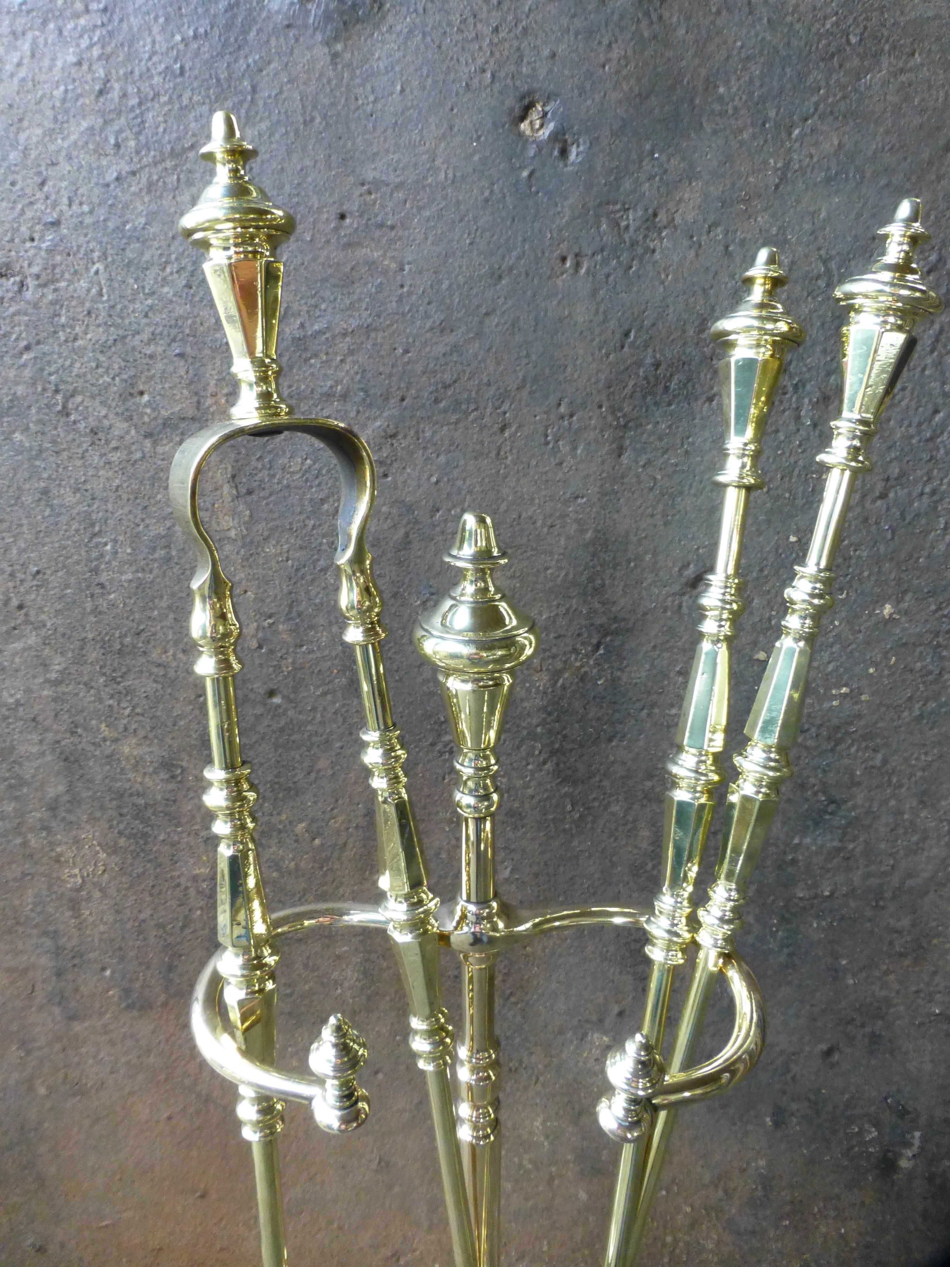 Polished 19th Century French Fireplace Tools, Fireside Companion Set