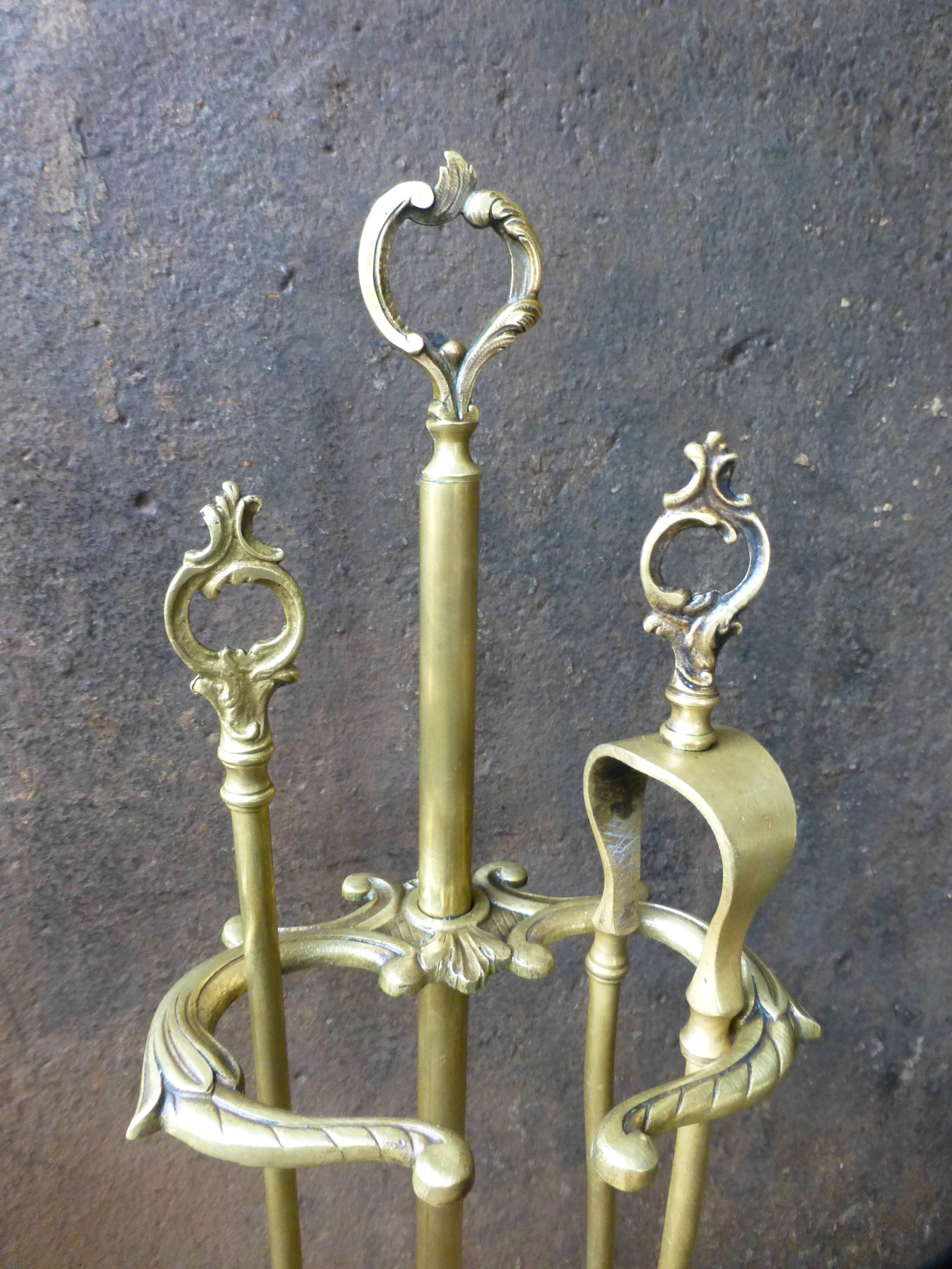 20th Century French Brass Fireplace Tools, Companion Set