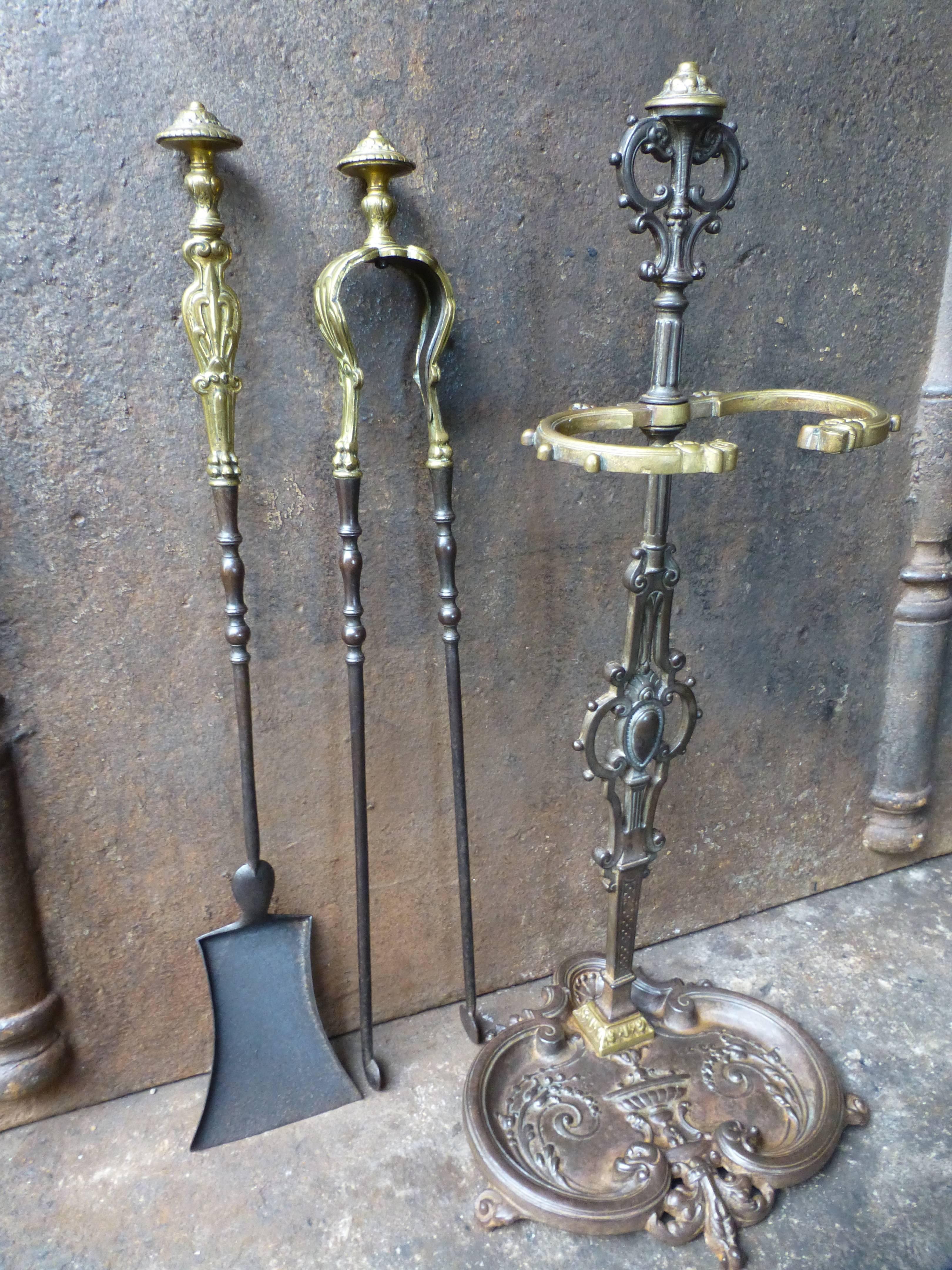 Cast 19th Century French Fireplace Tools, Companion Set