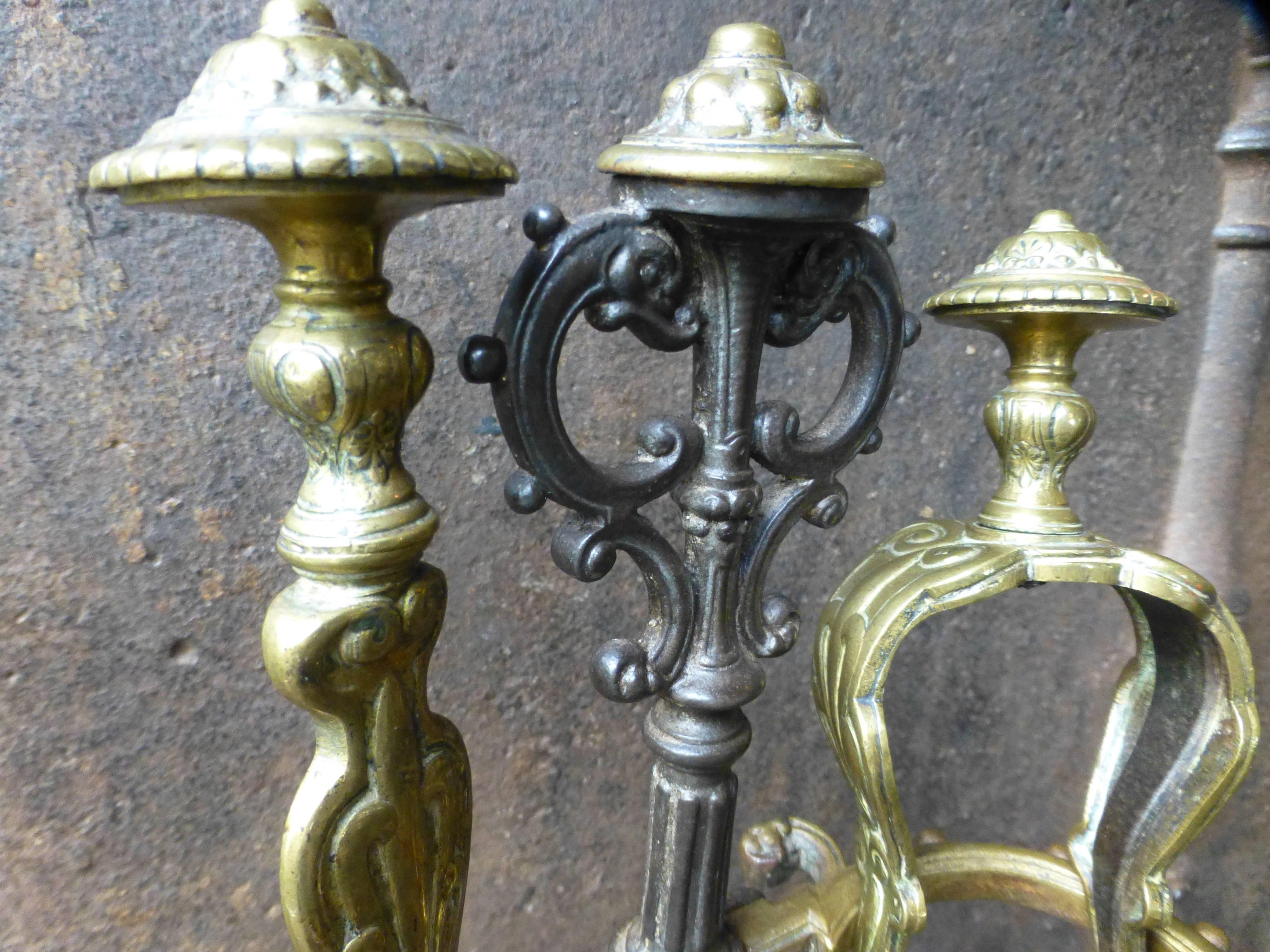 Brass 19th Century French Fireplace Tools, Companion Set