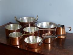 Small Batterie De La Cuisine of Re-Tinned Copper Pans and Pots