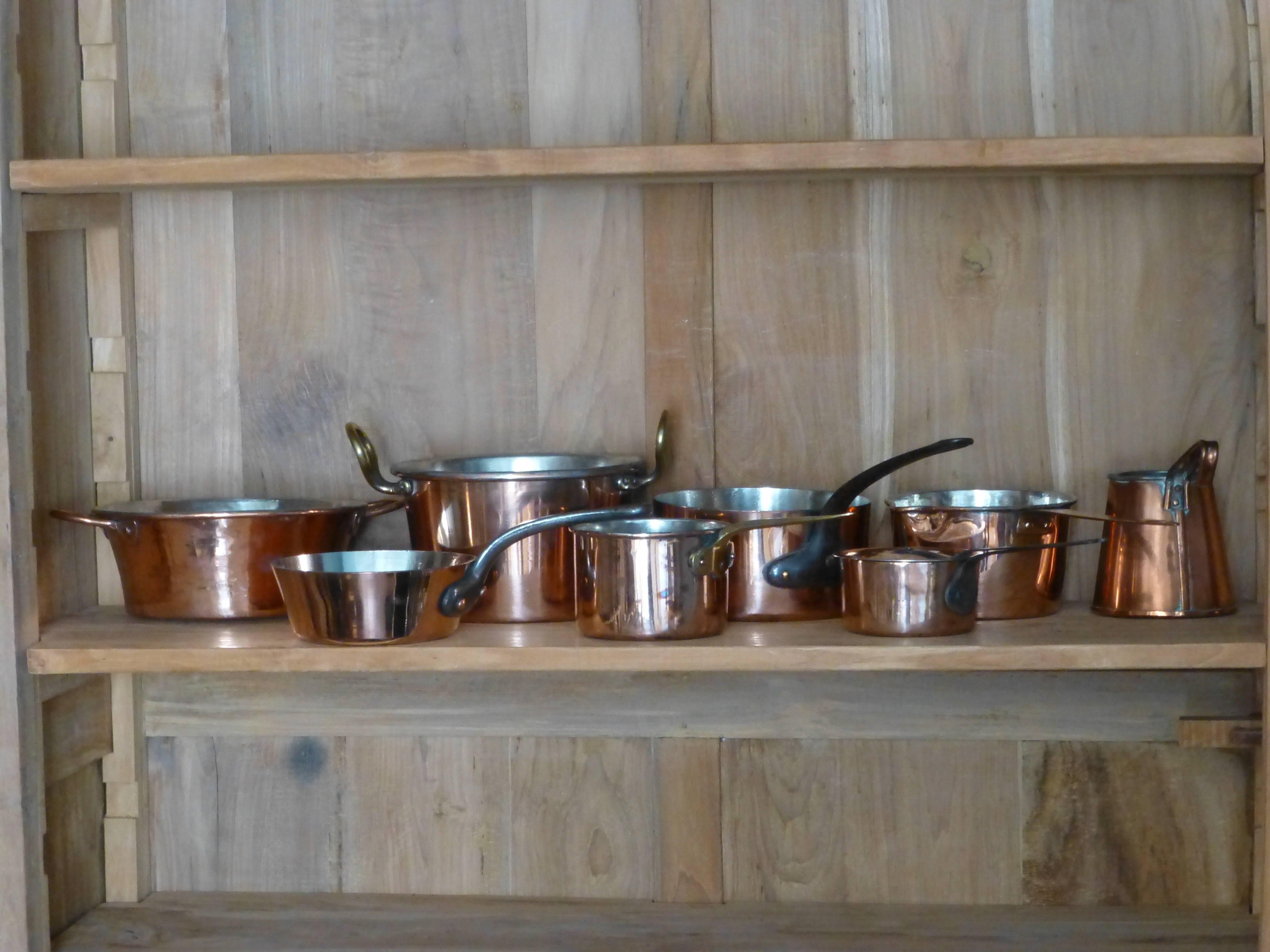 19th Century Small Batterie De La Cuisine of Re-Tinned Copper Pans and Pots
