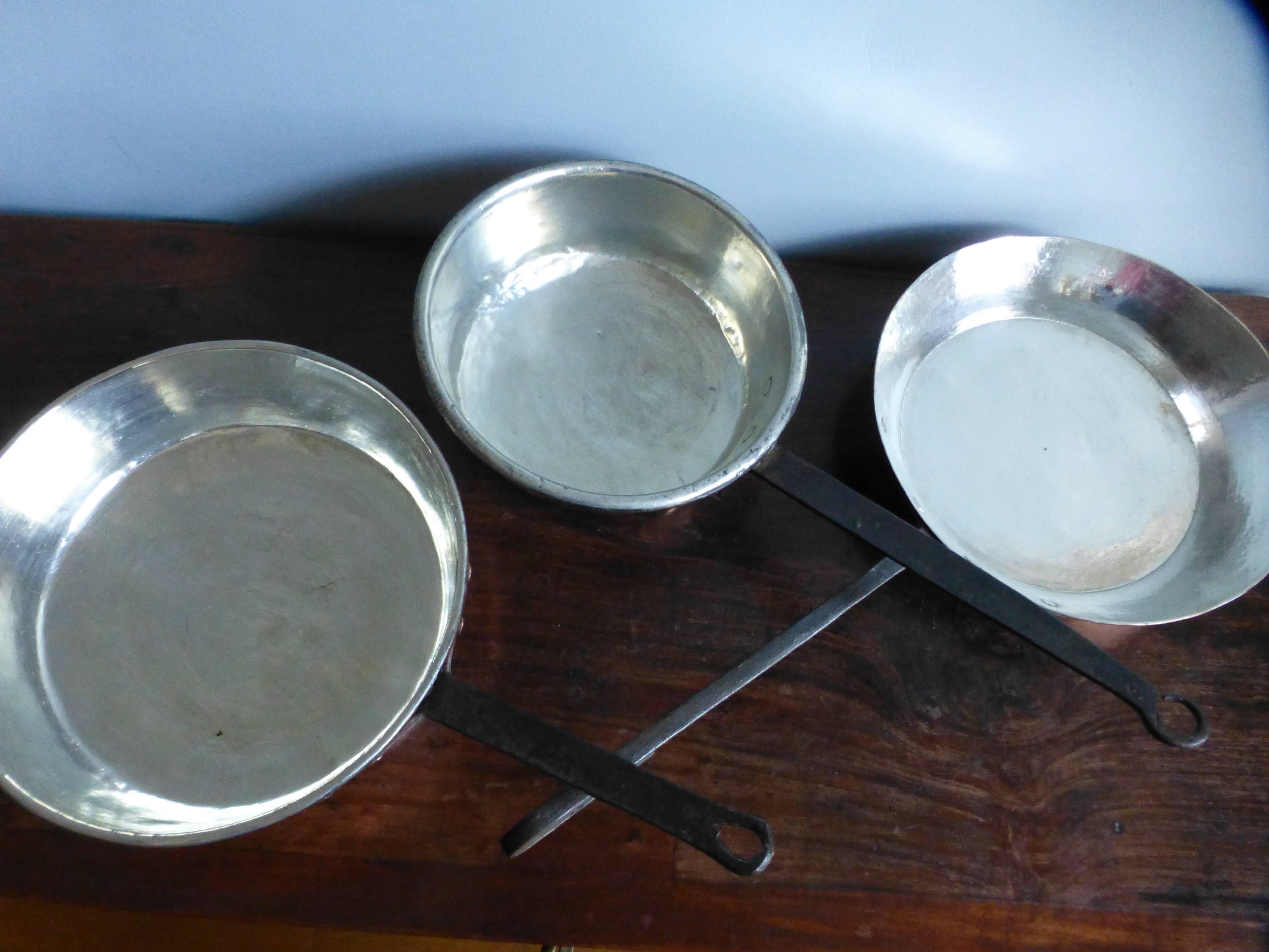 French Superb 19th Century Copper Skillets, Polished and Re-Tinned