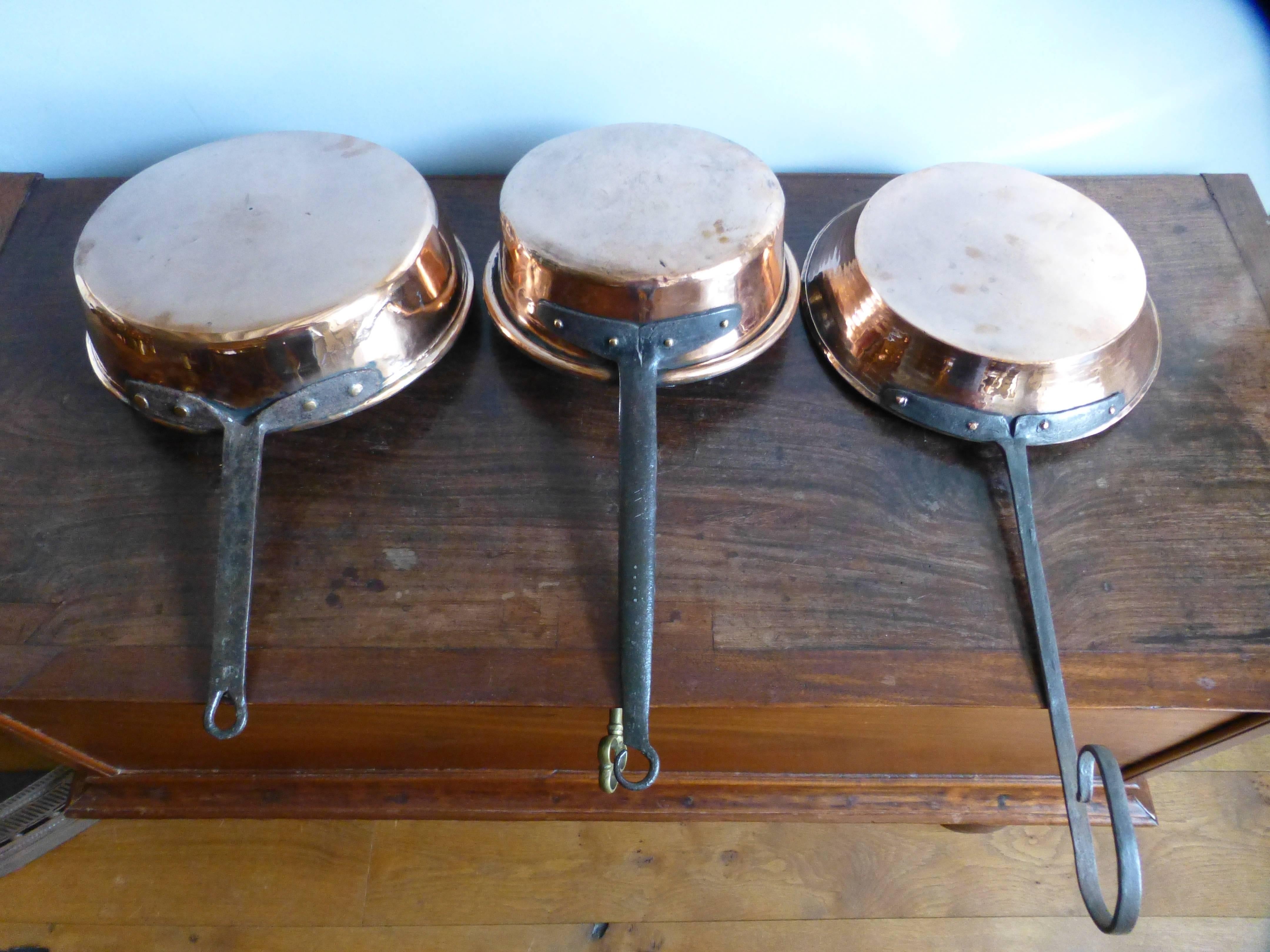 Superb 19th Century Copper Skillets, Polished and Re-Tinned 1