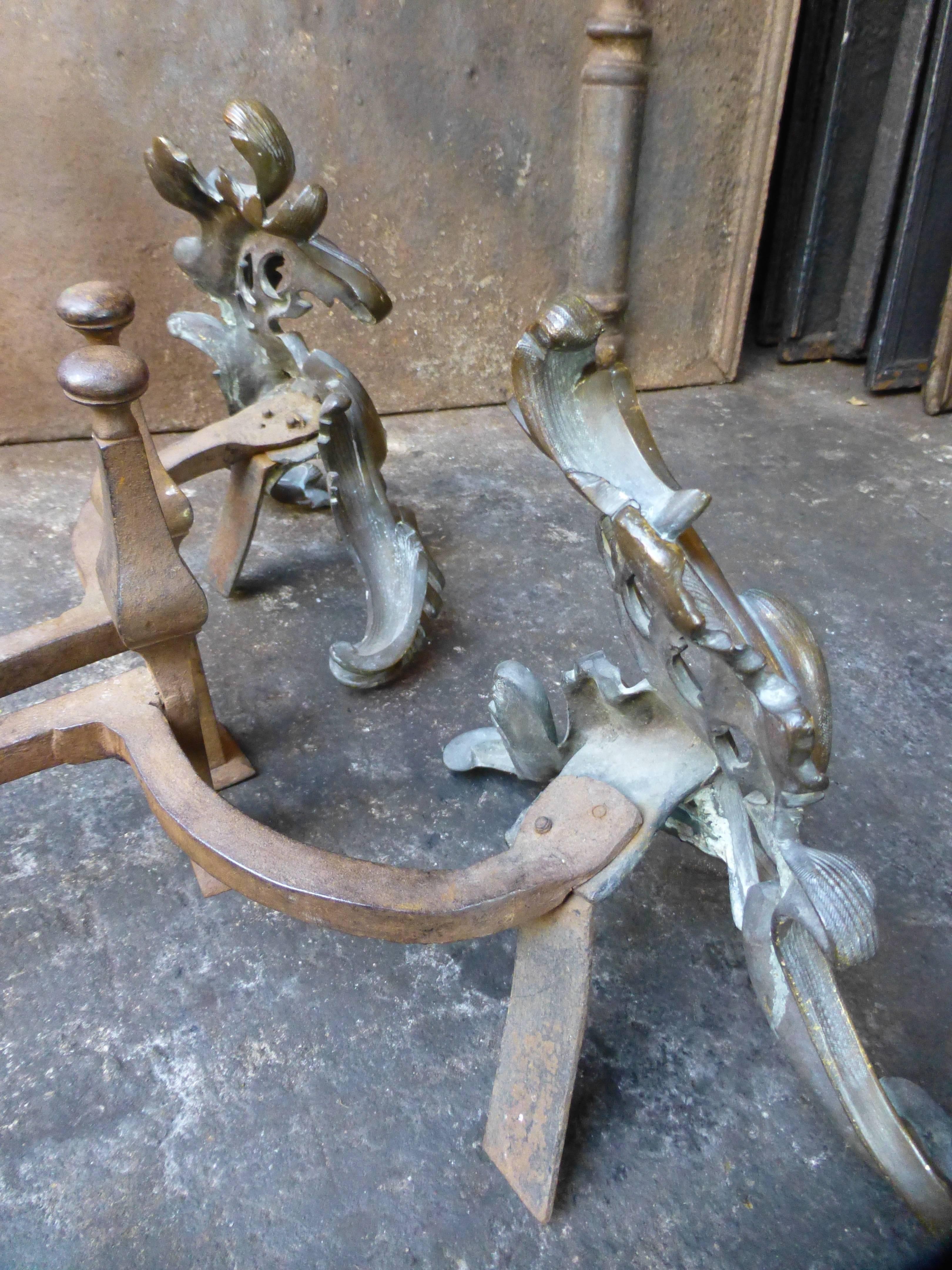18th Century and Earlier Louis XIV Andirons or Firedogs