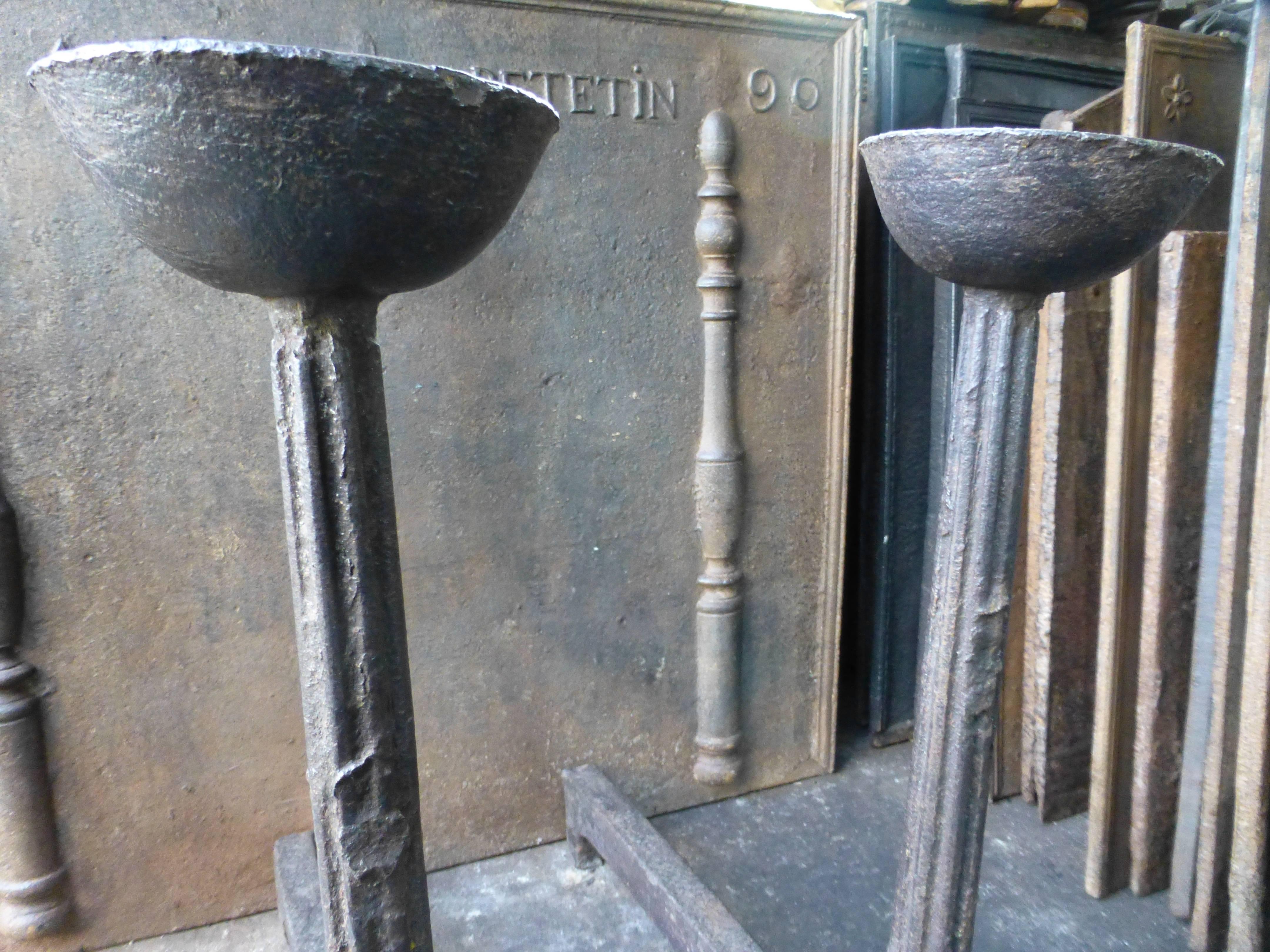 Cast Large 17th Century French Andirons, Cupdogs For Sale
