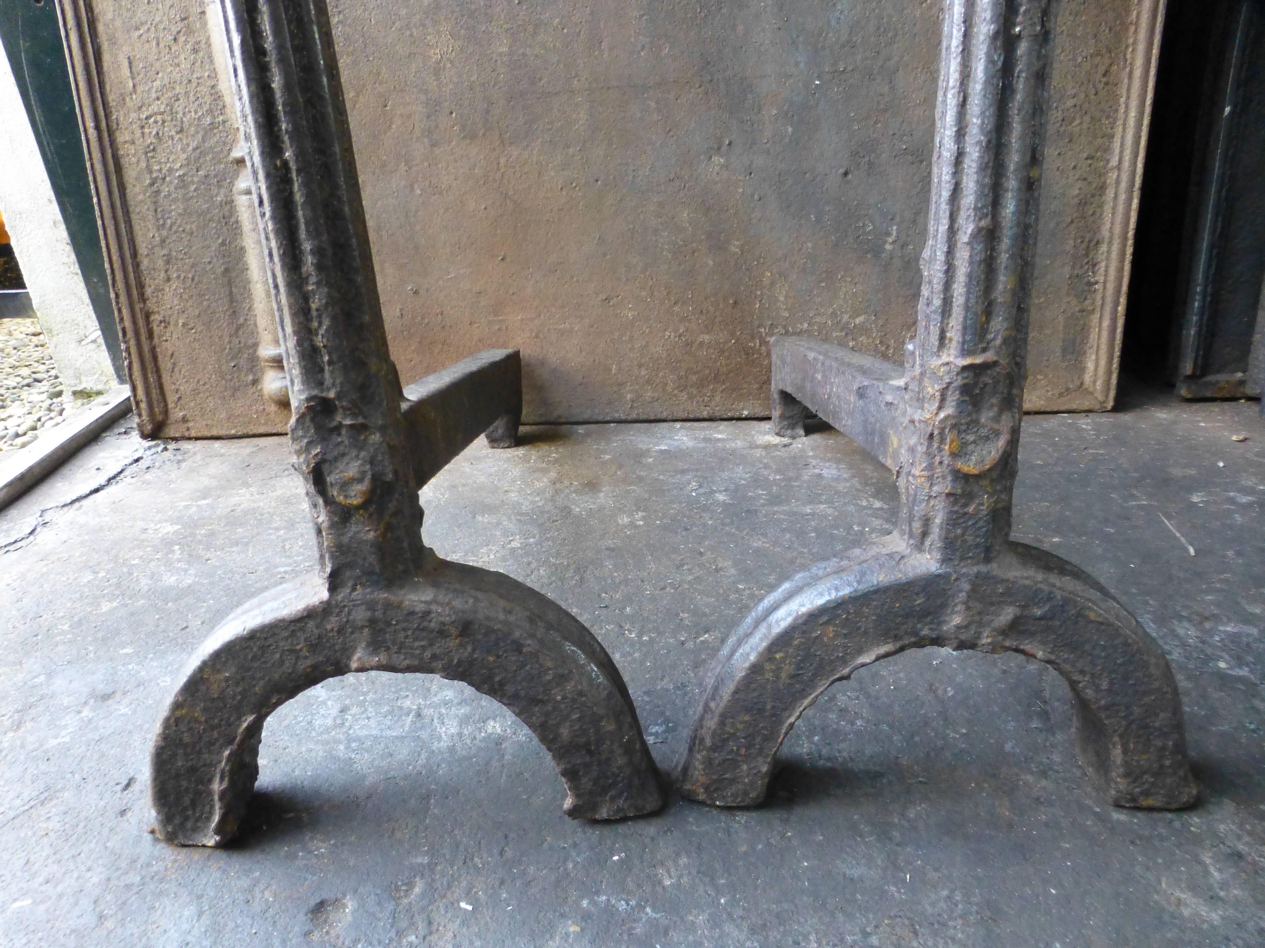 Large 17th Century French Andirons, Cupdogs For Sale 2
