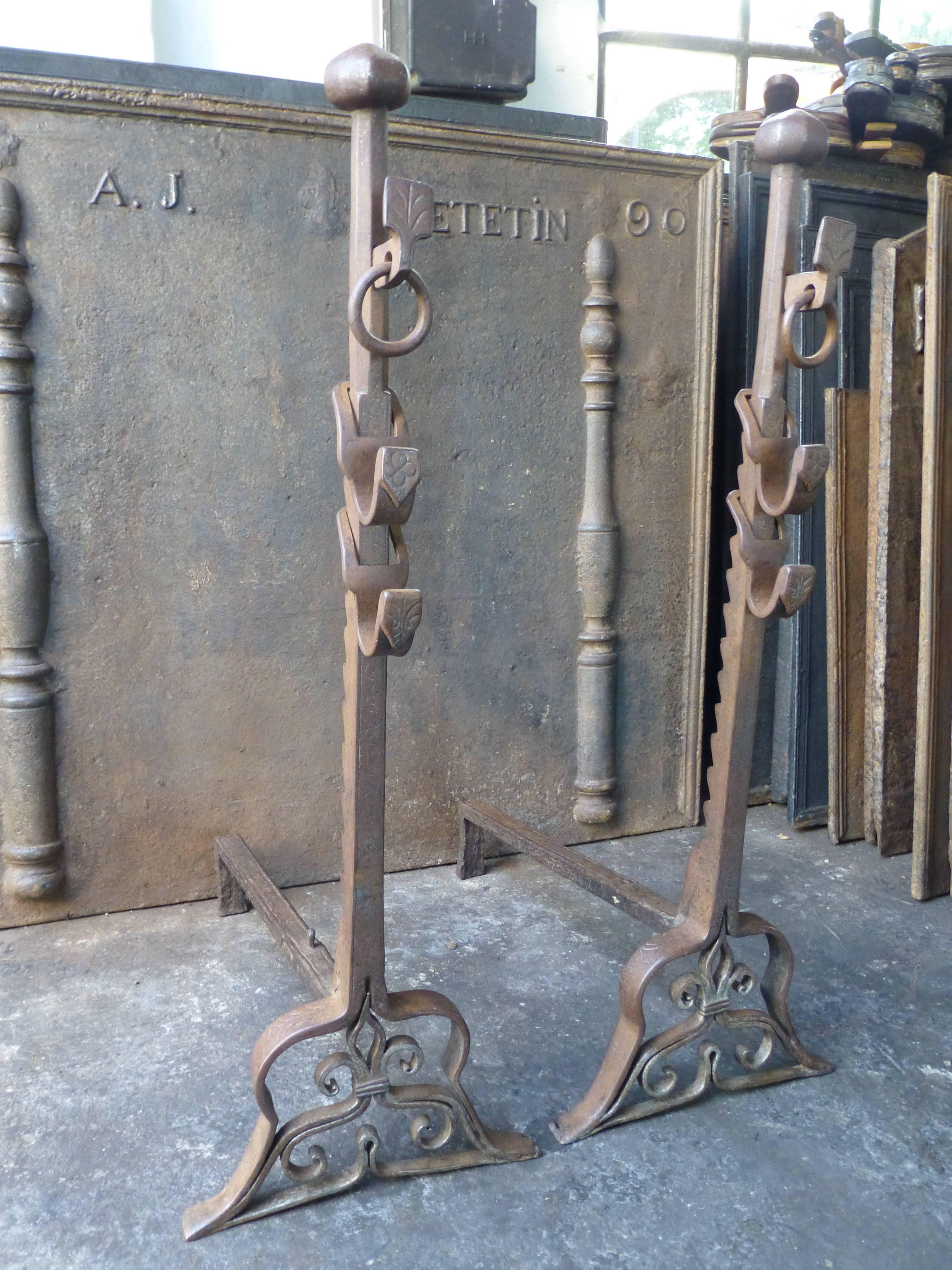 Napoleon III 19th Century Large French Andirons, Firedogs For Sale