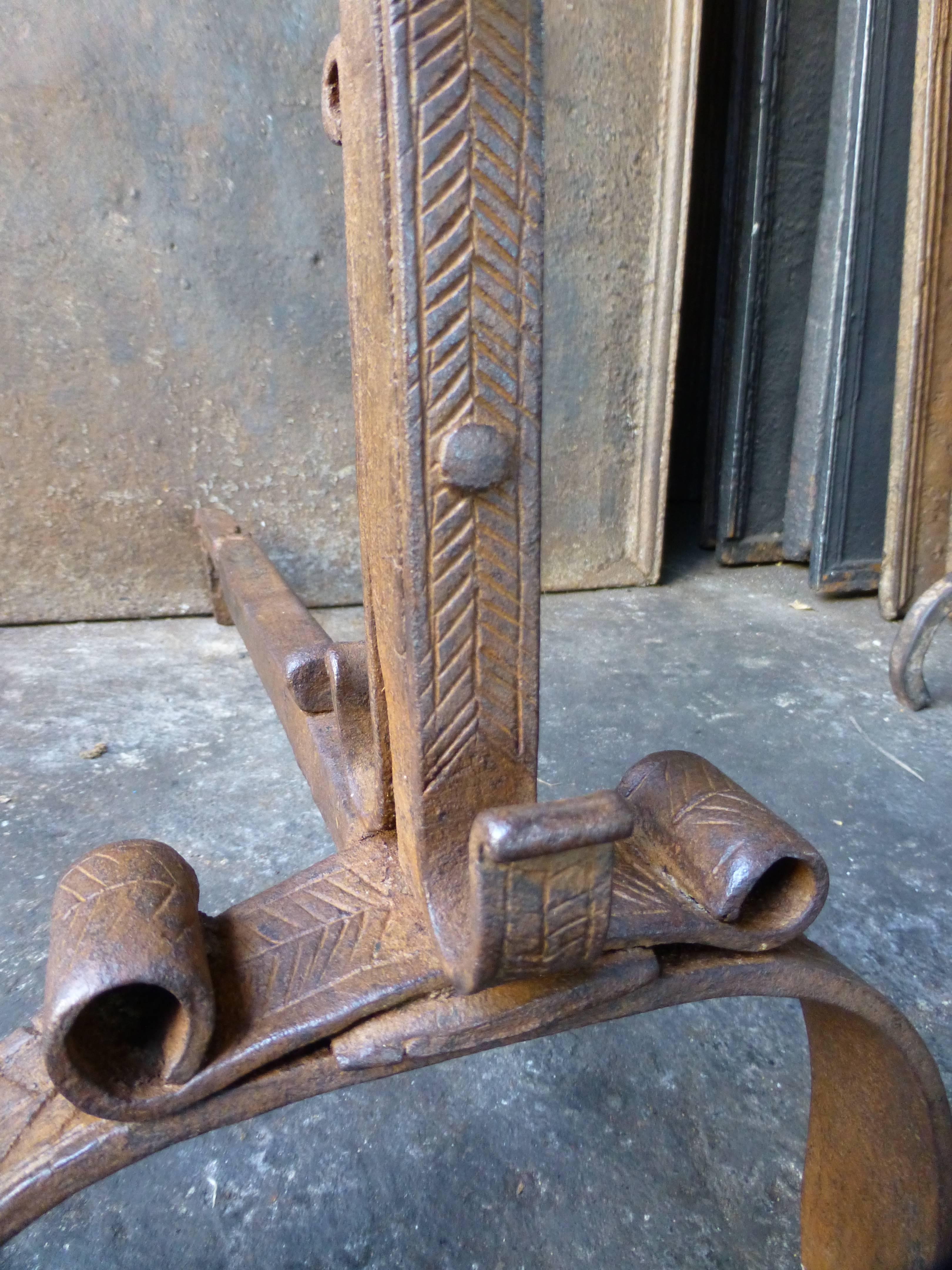 Wrought Iron 18th Century French Andirons or Firedogs
