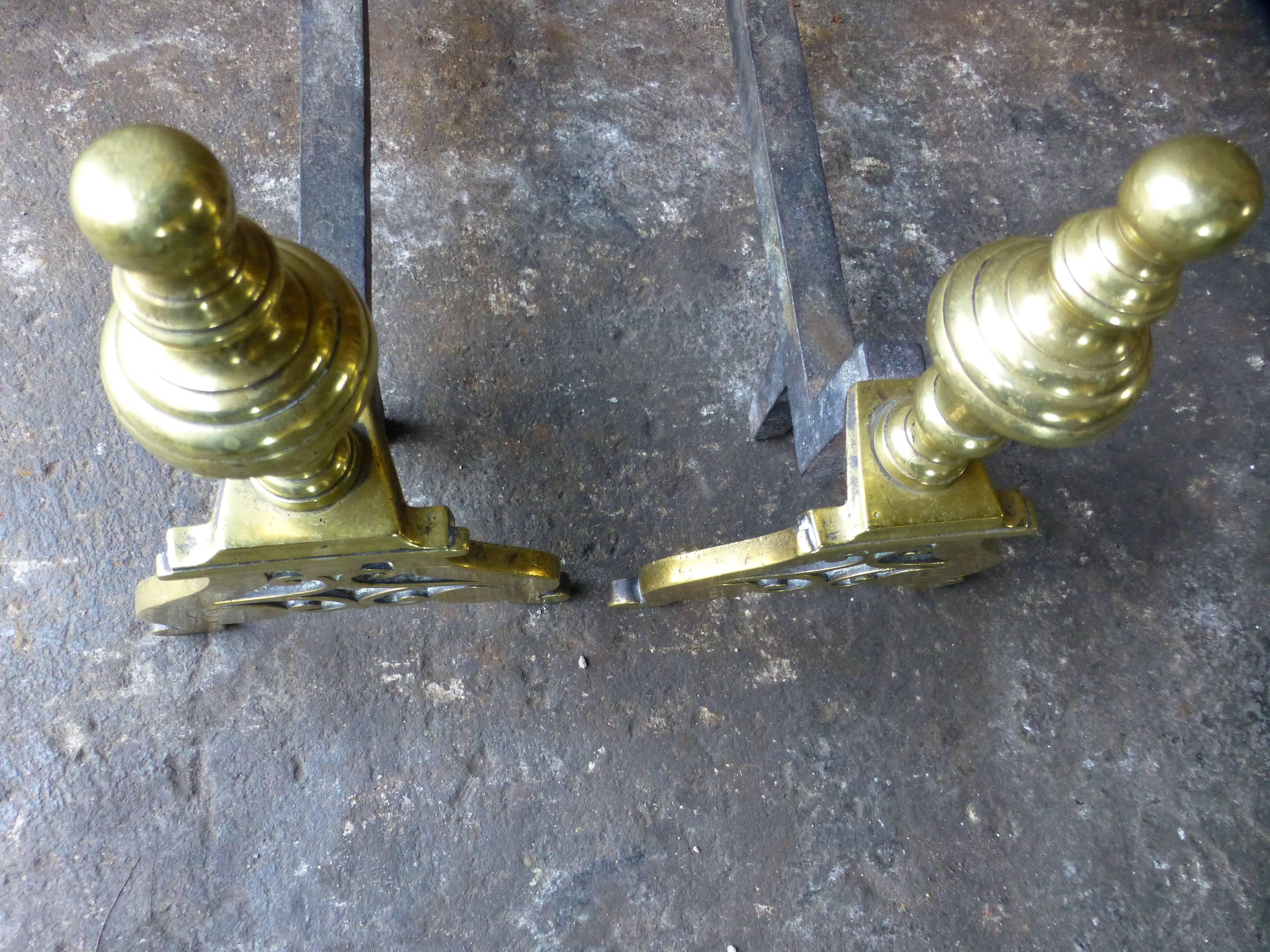 20th Century French Brass Andirons, Firedogs