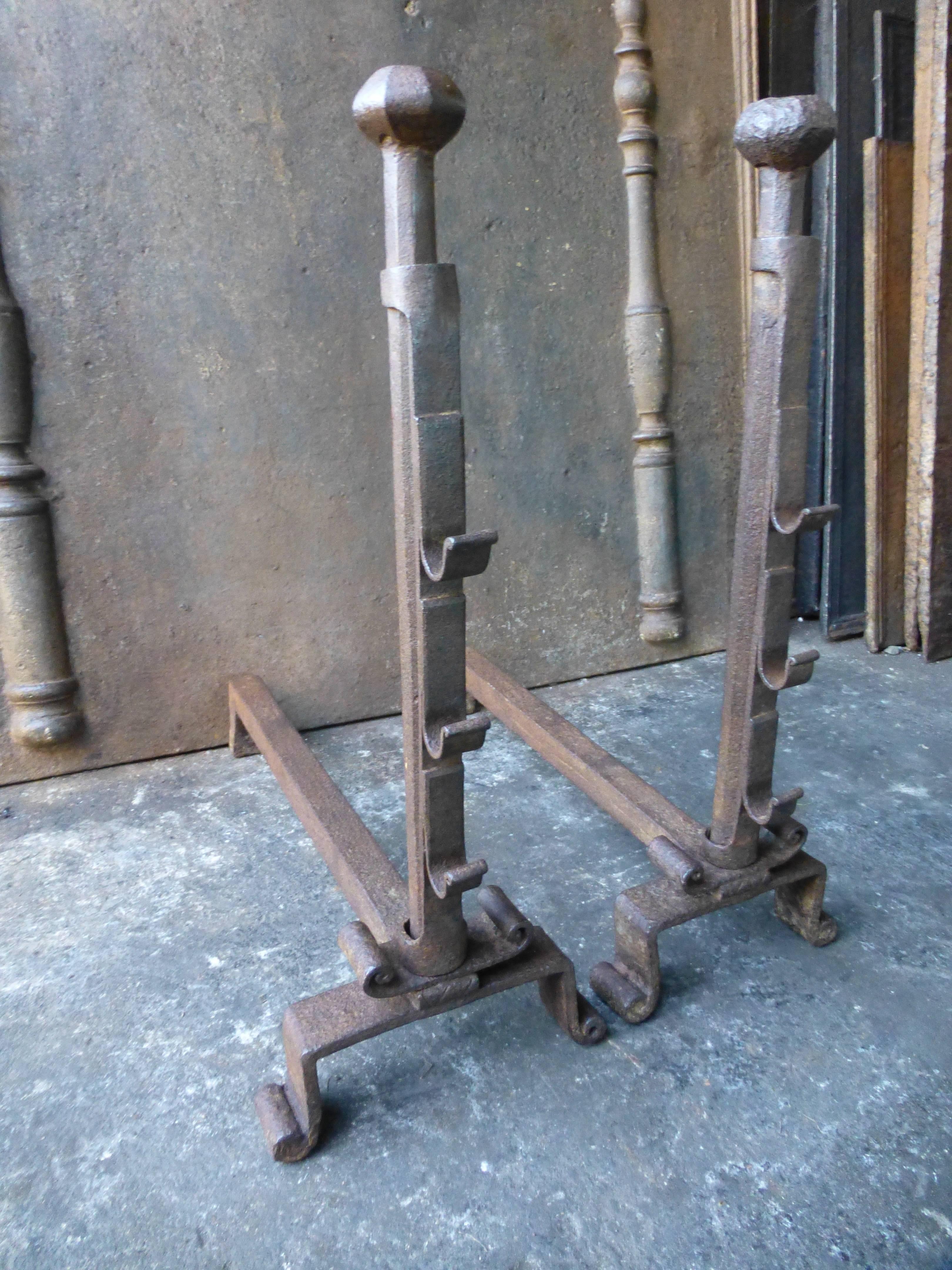 French 17th Century Louis XIII Andirons, Firedogs