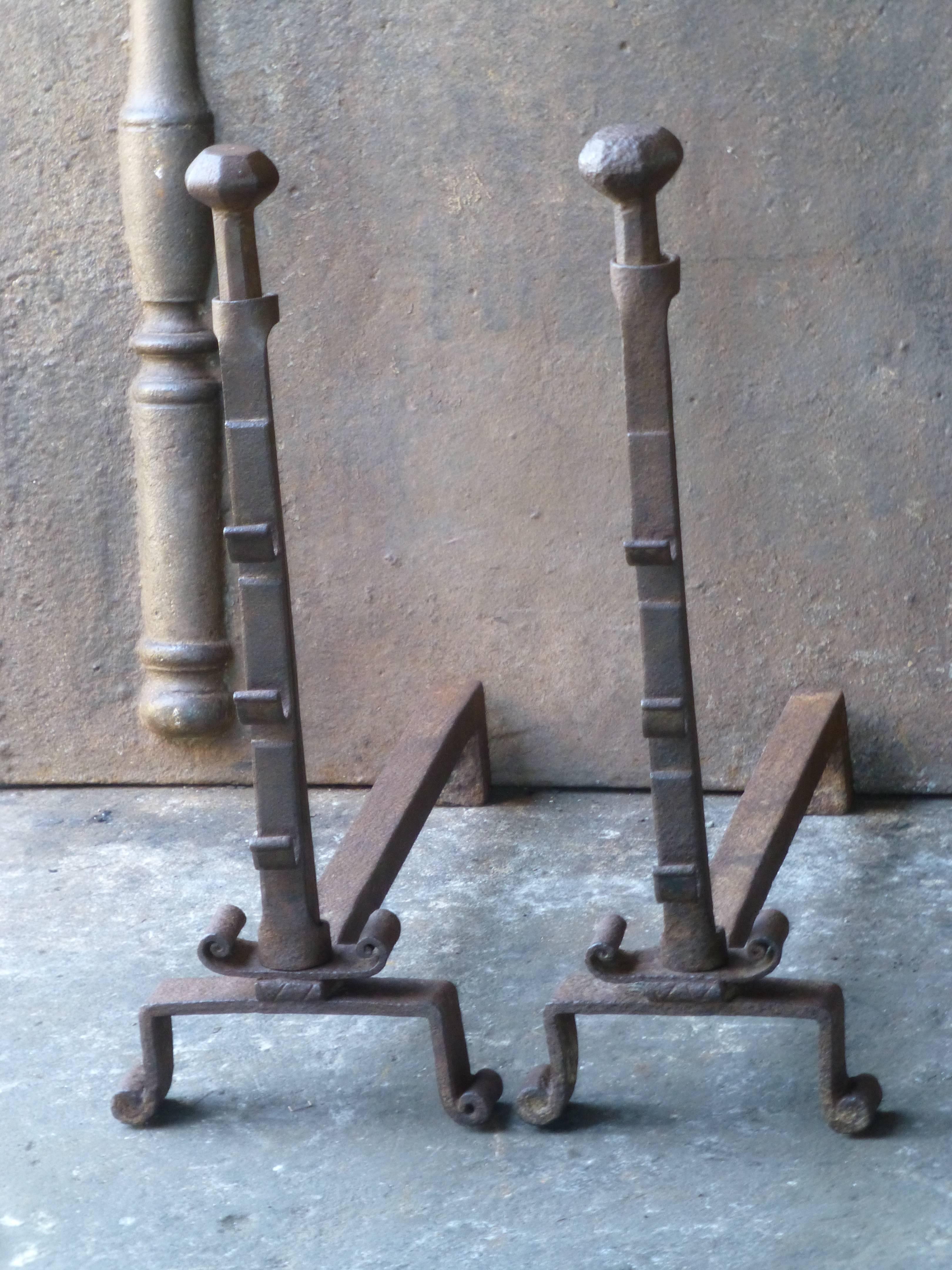 Sturdy set, magnificent craftsmanship. With spit hooks for grilling meat in the early kitchen.