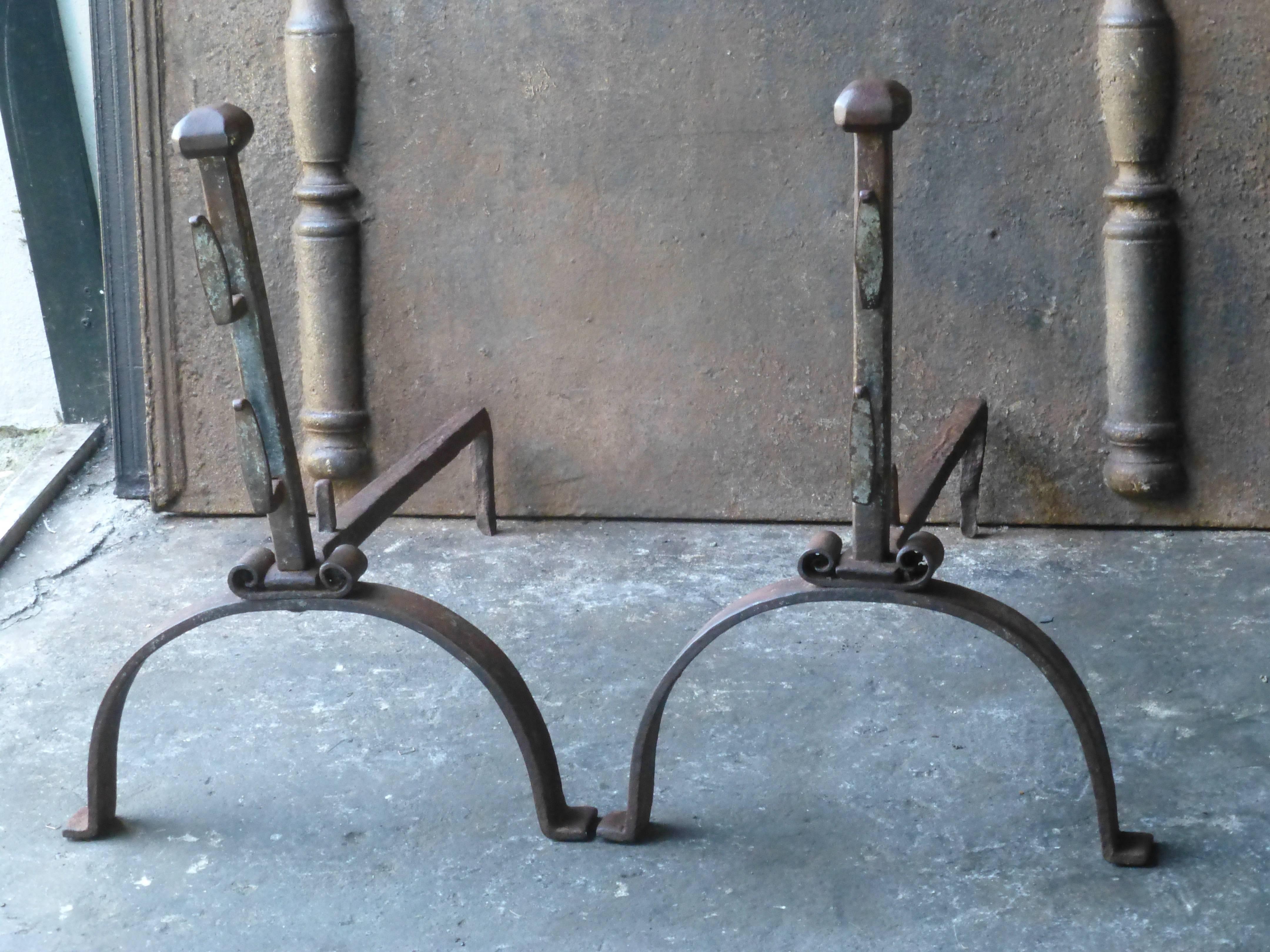 19th century French Napoleon III period andirons, firedogs, made of wrought iron. The condition is good.