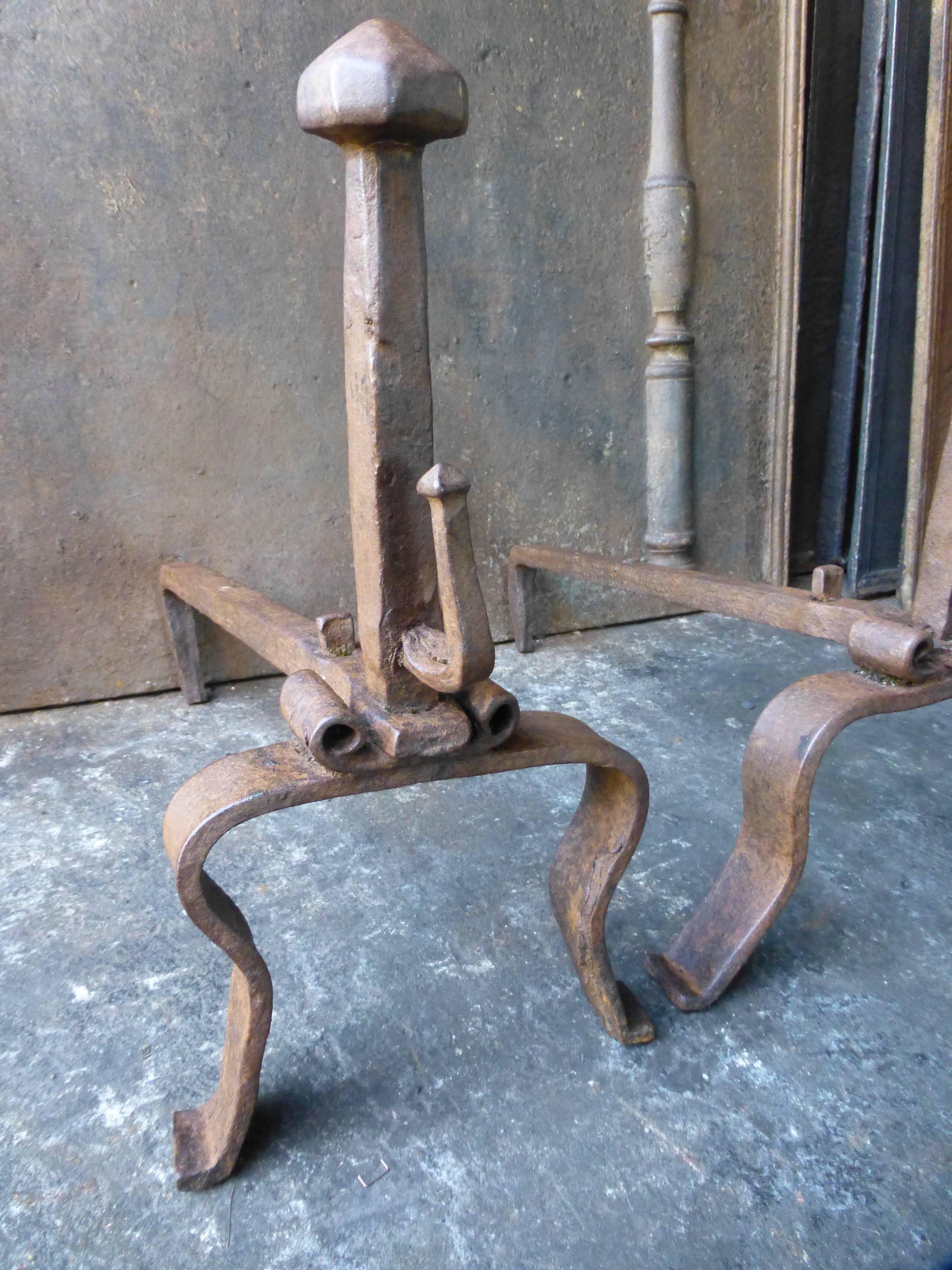 Forged French Louis XV Firedogs, Andirons, 18th Century For Sale