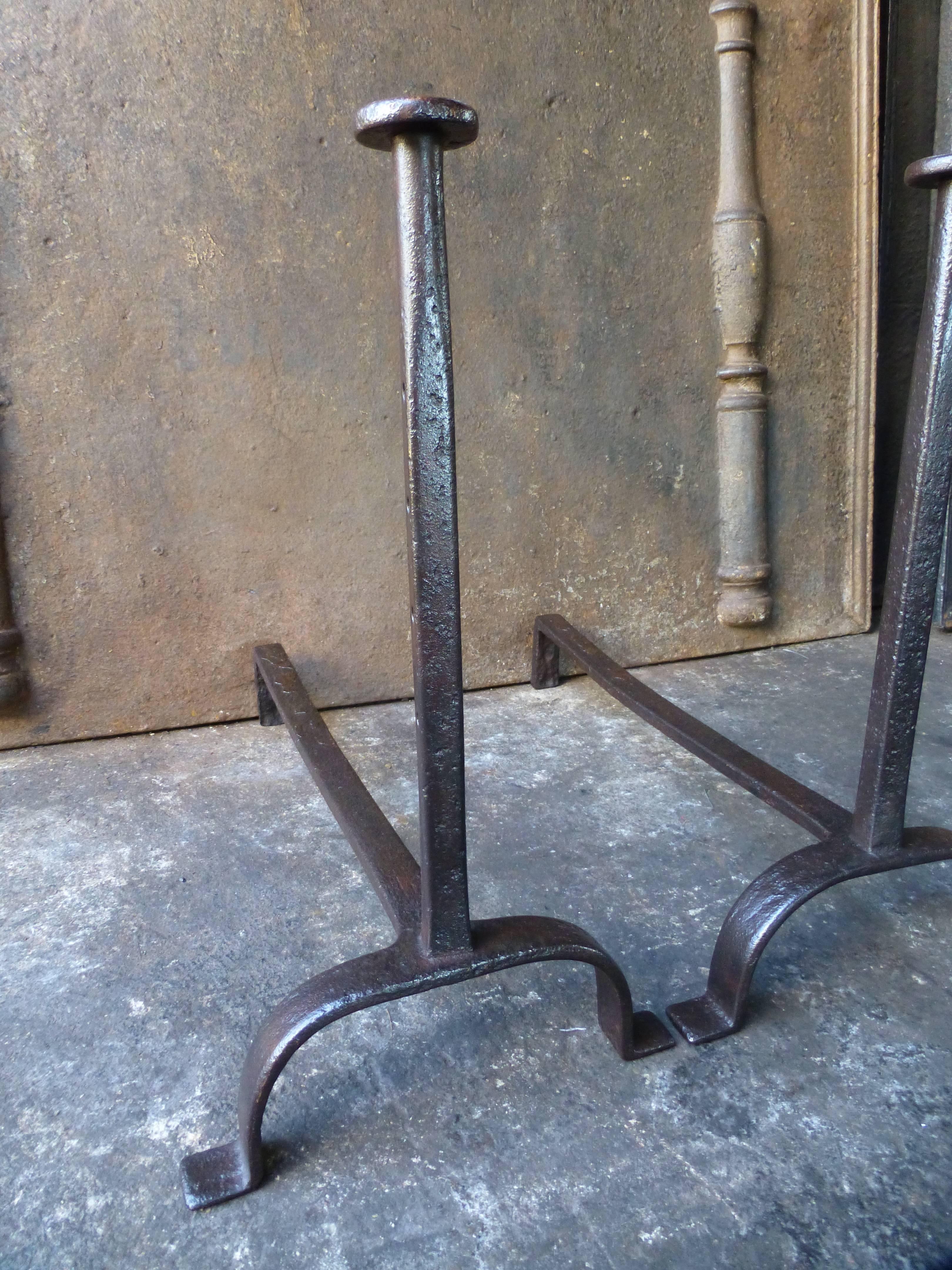 French 19th Century Wrought Iron Firedogs, Andirons