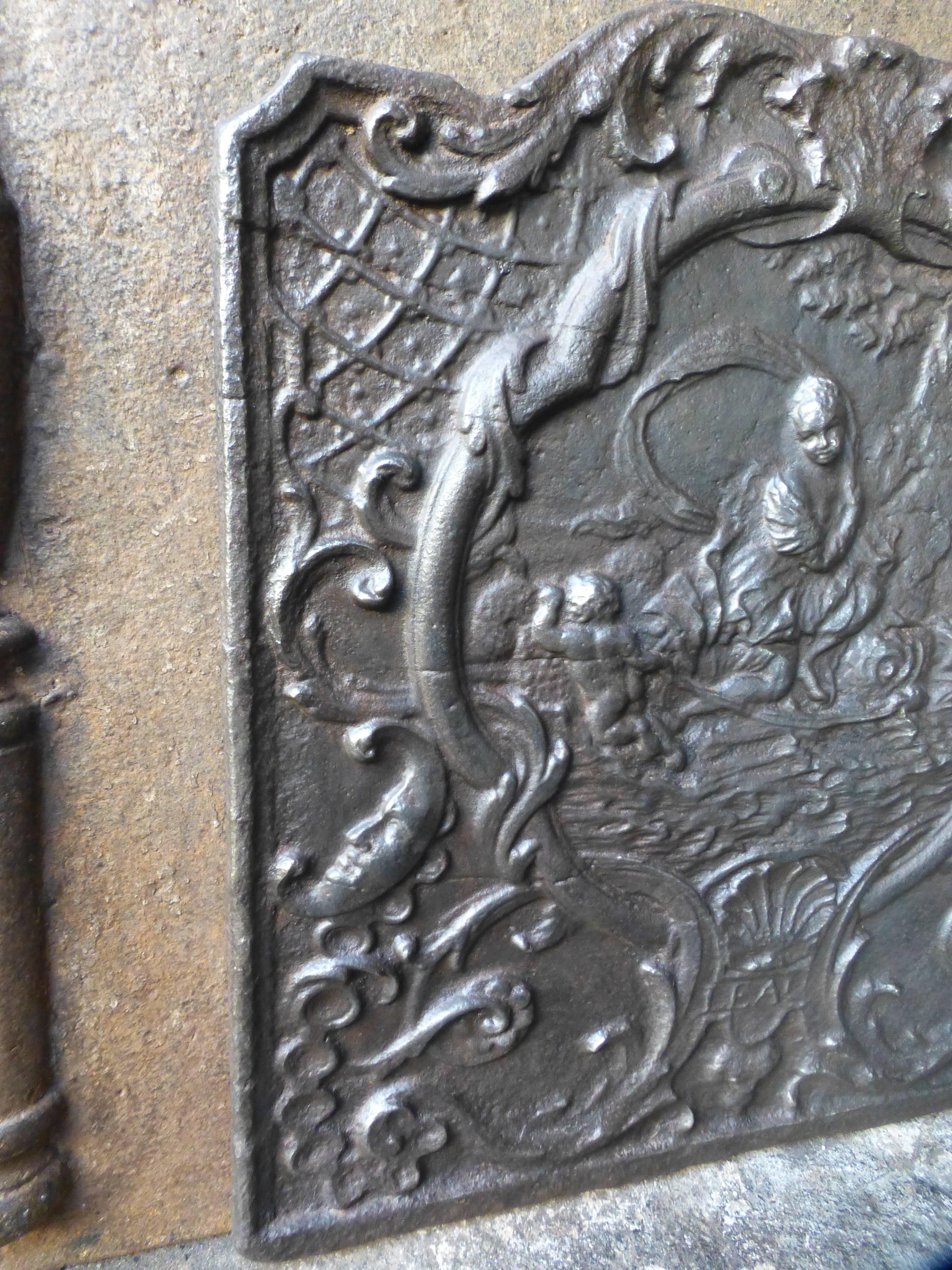 18th century French fireback with the allegory of water.