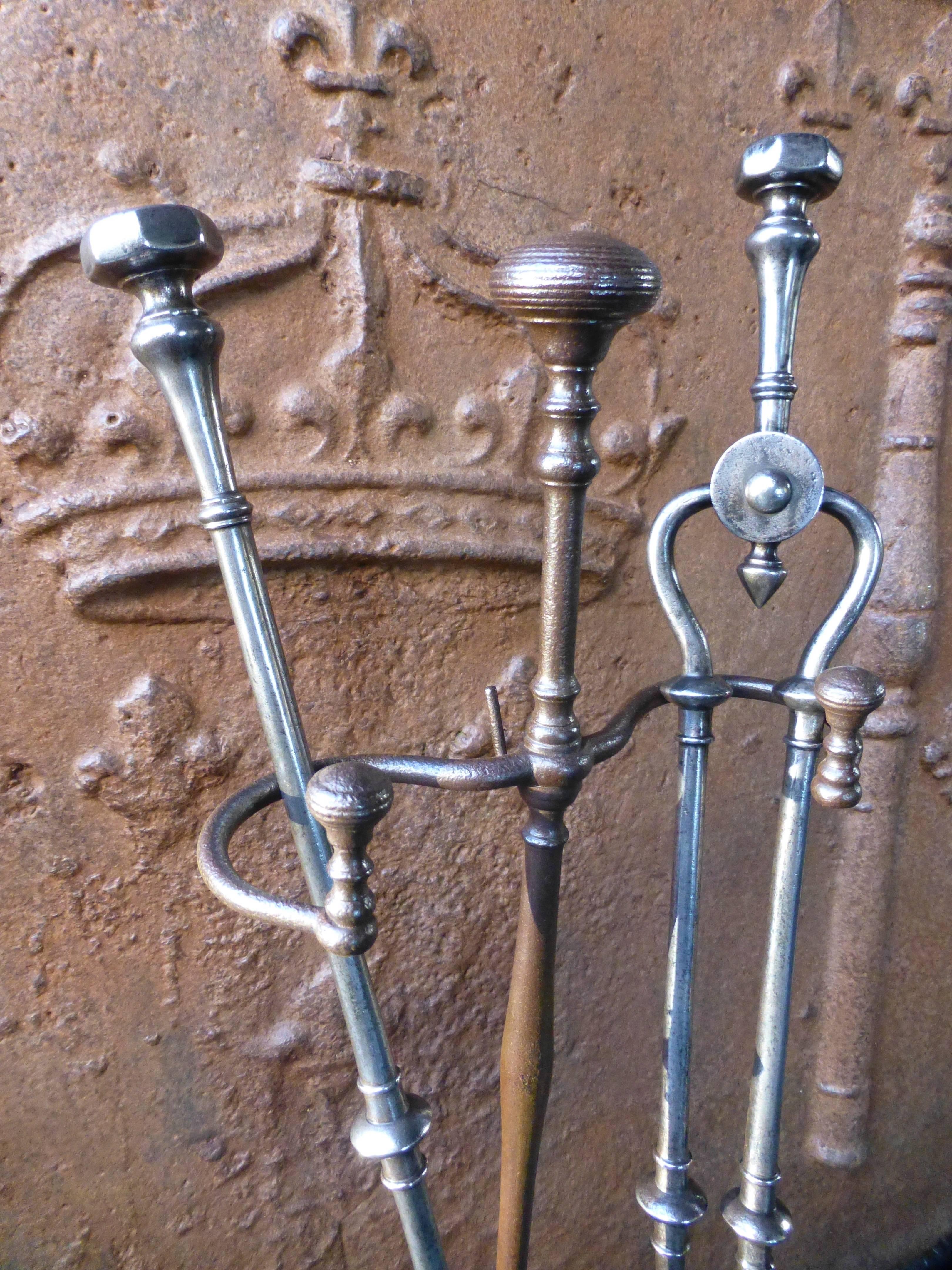 Wrought Iron 19th Century, English Victorian Fireplace Tools, Fire Tools For Sale