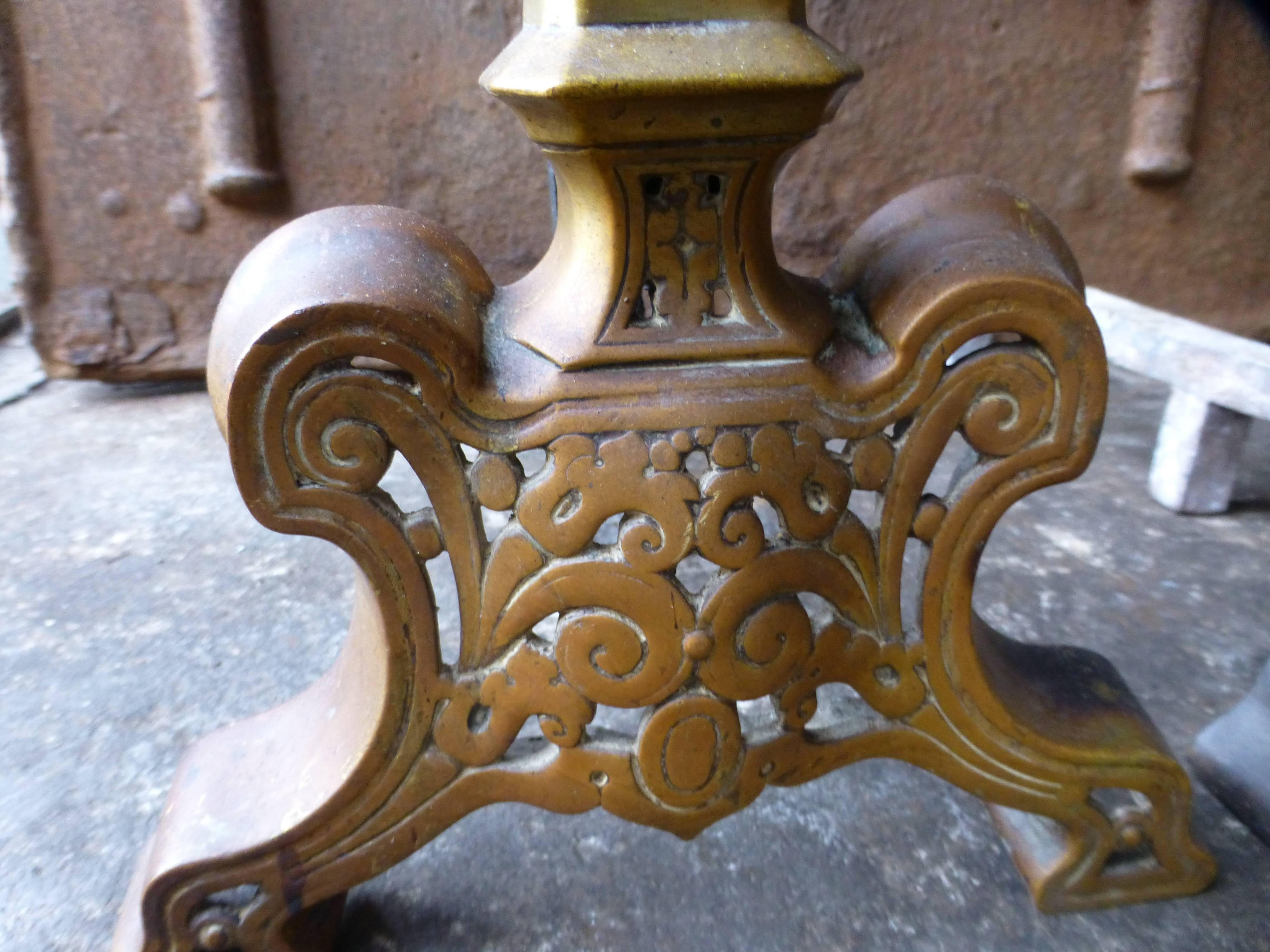 Brass Art Nouveau Firedogs or Andirons