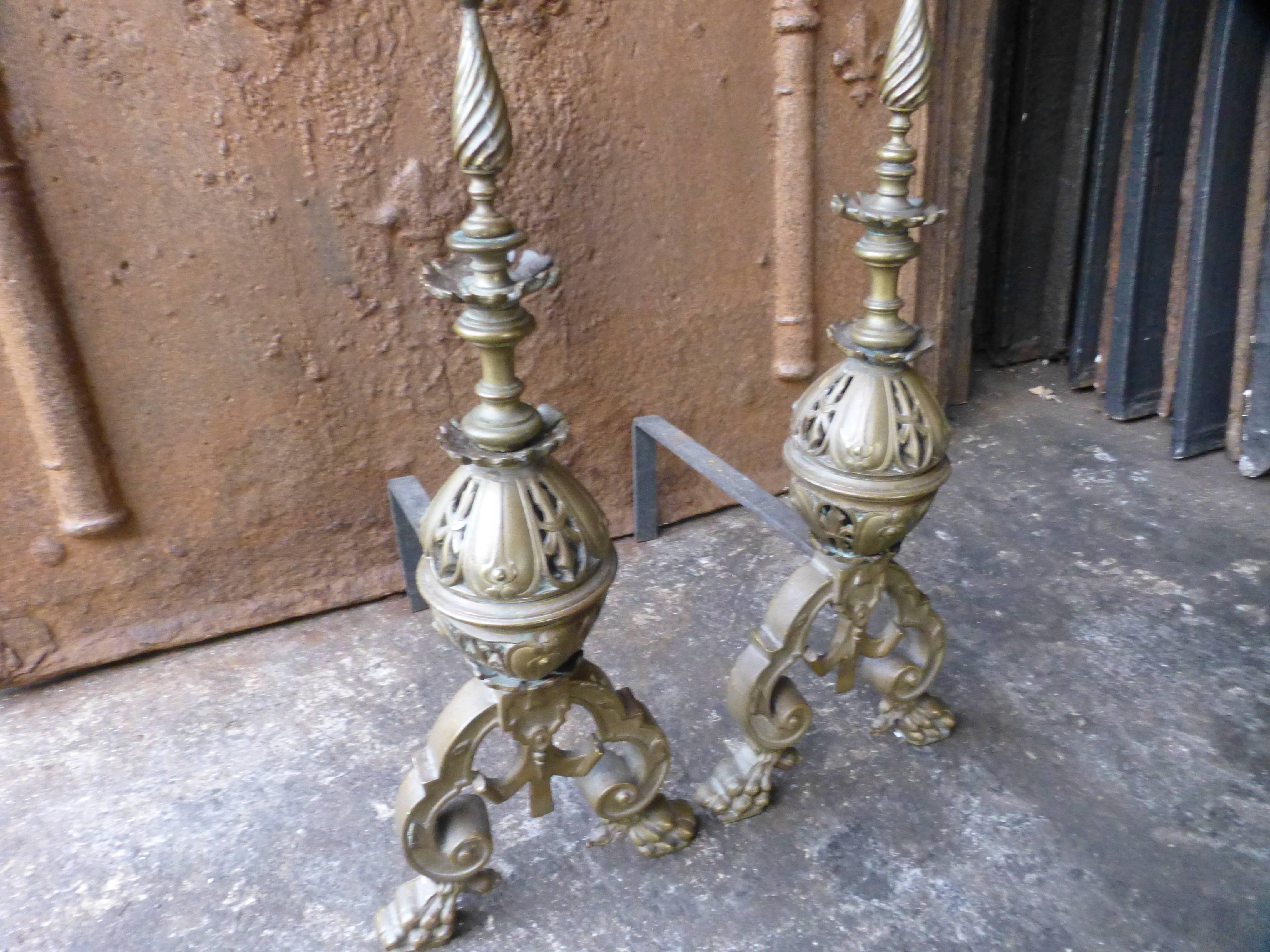 Brass 19th Century French Firedogs or Andirons