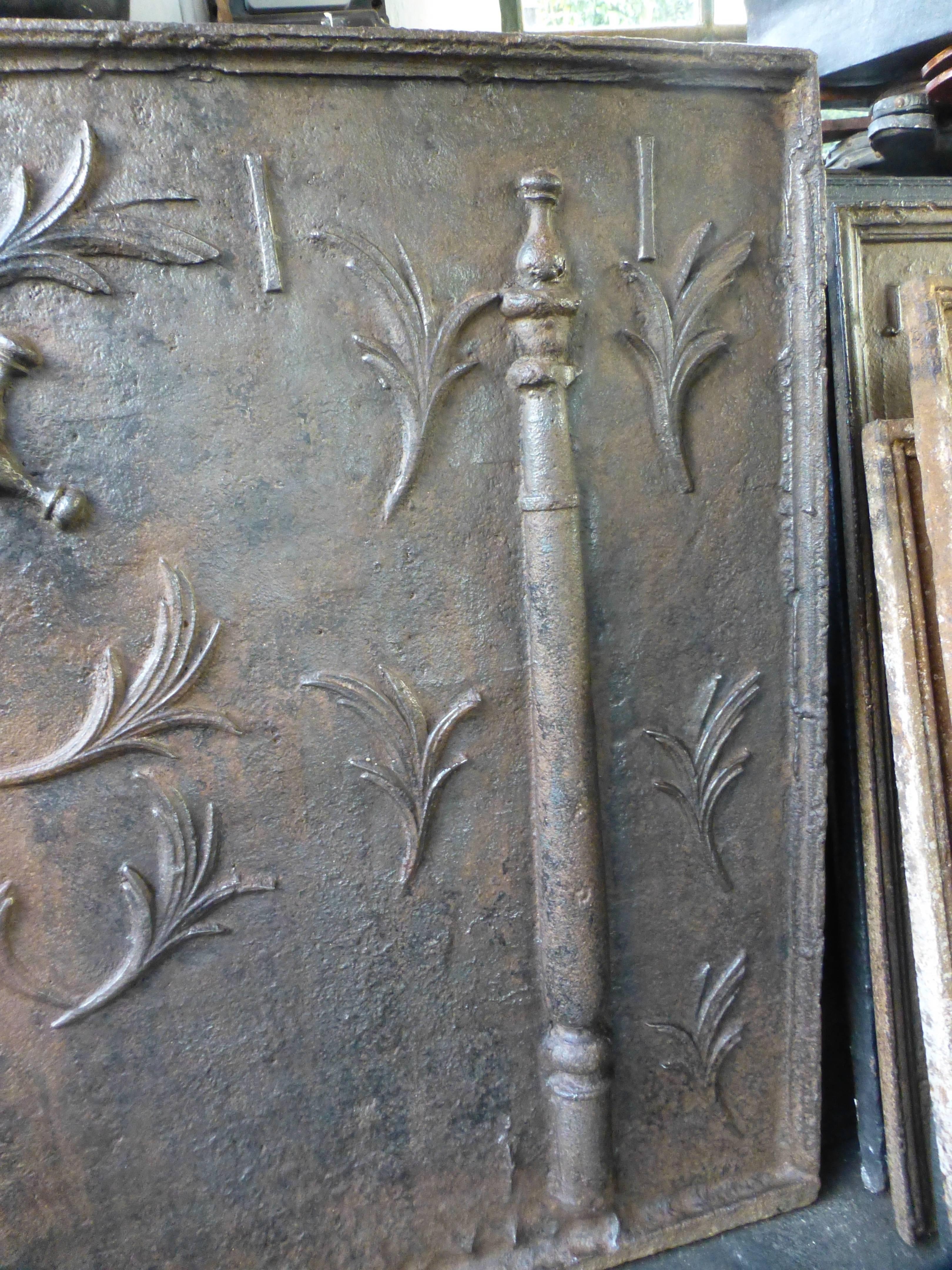 Cast 18th Century French Pillars with Saint Andrew's Cross Fireback