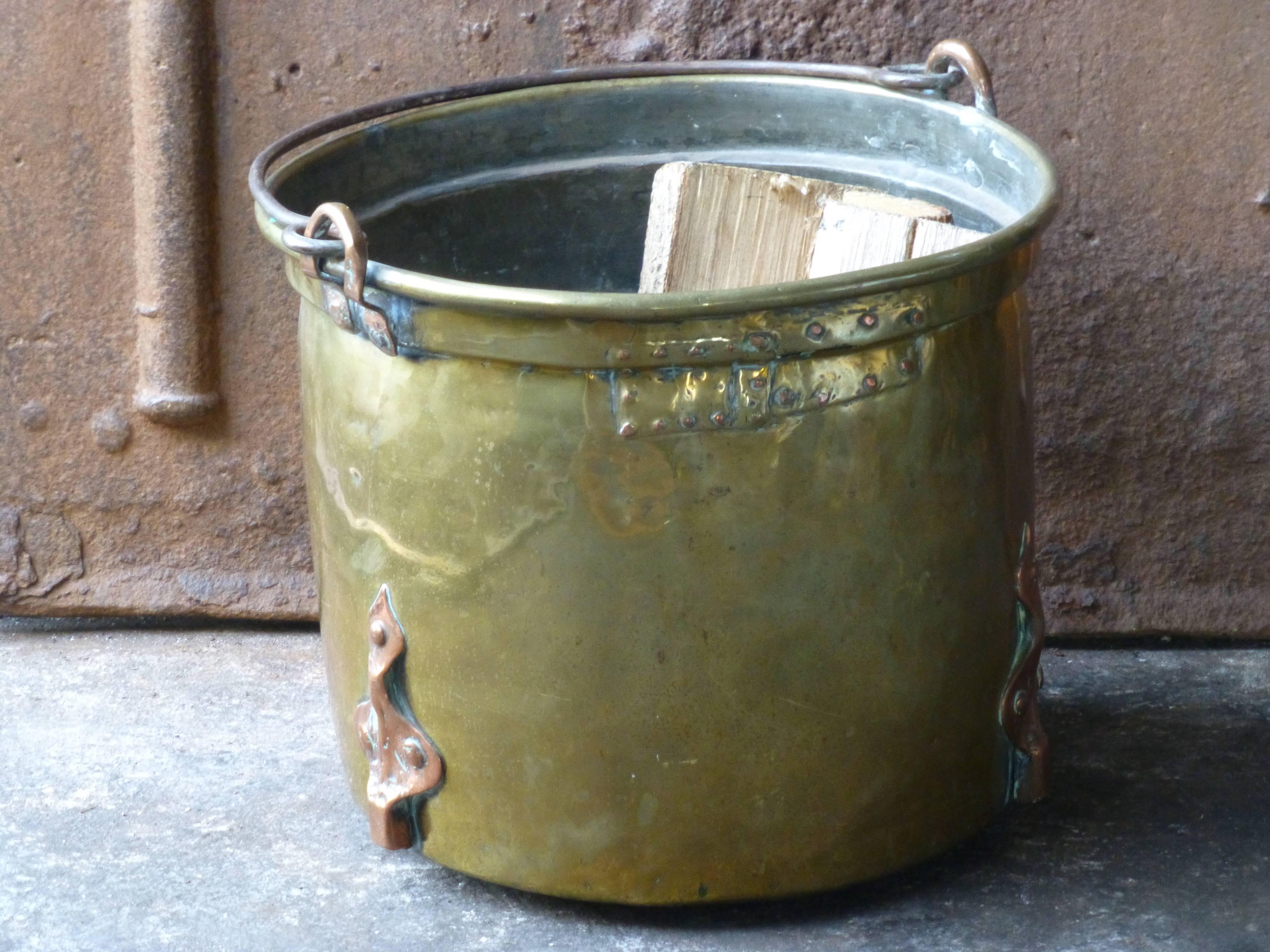 18th century Dutch log basket made of brass, copper and wrought iron.