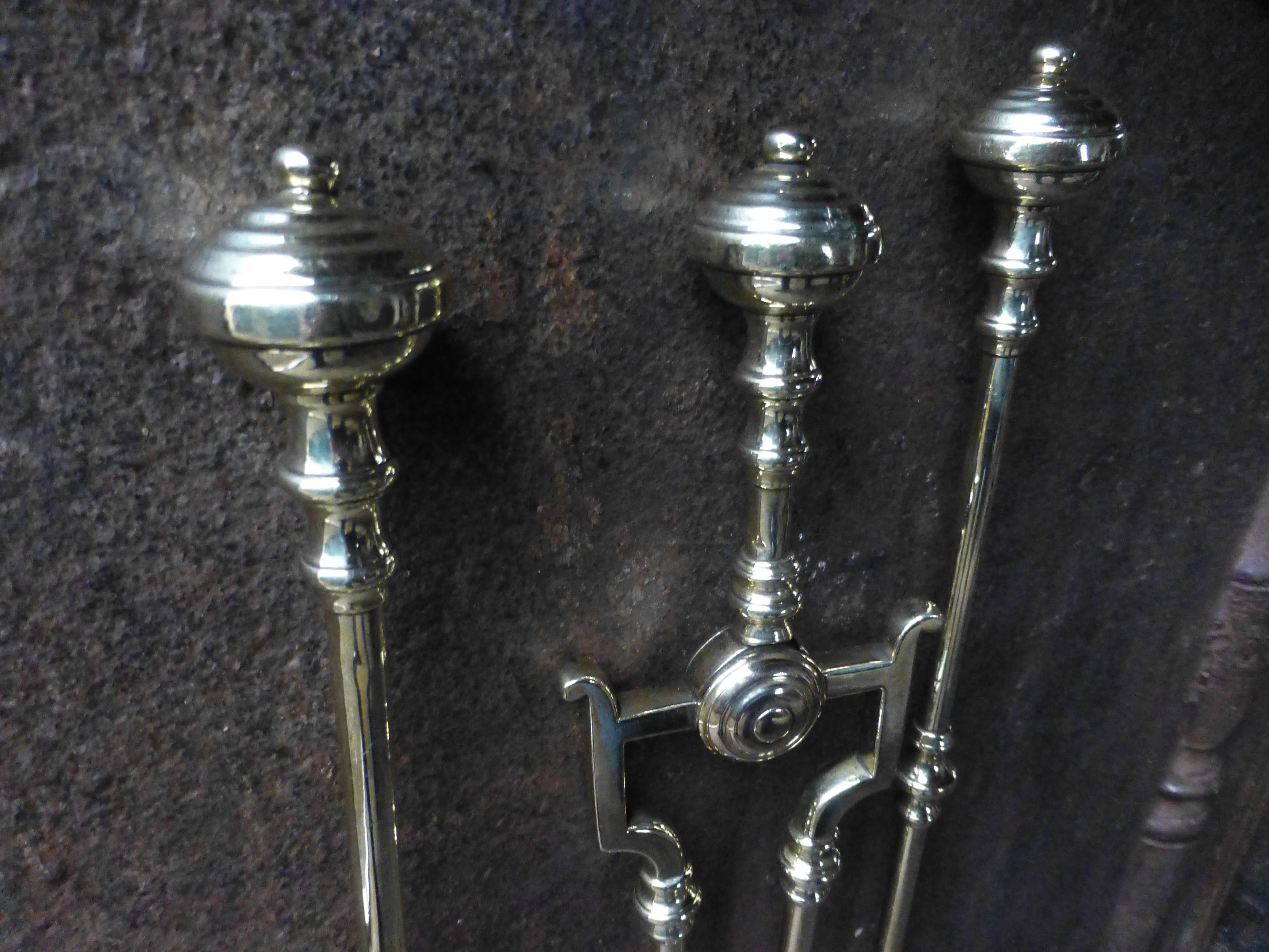 20th Century English Polished Brass Fireplace Tools or Fire Tools